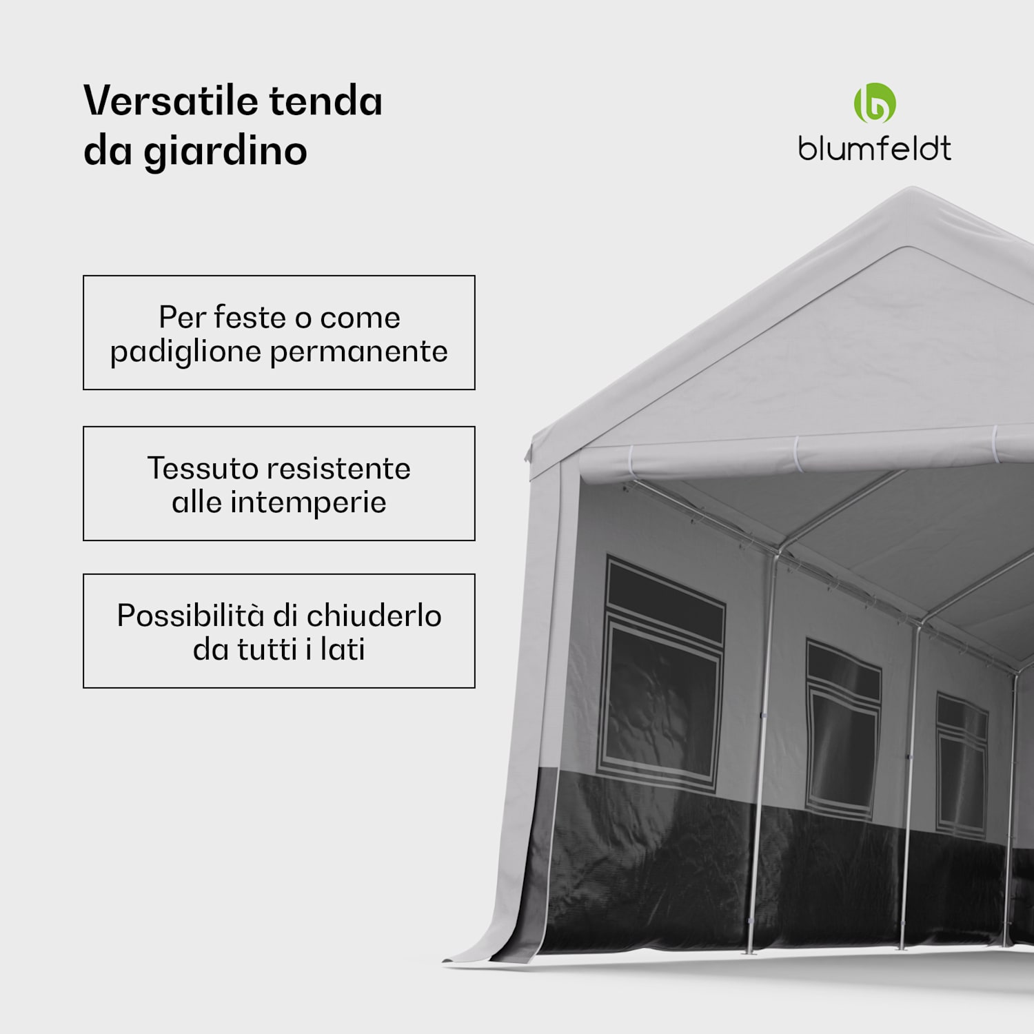 Party Haven - Tenda, 598x296x280 cm, tessuto resistente alle intemperie, struttura in acciaio, facile montaggio, con pareti laterali 3 x 6 m