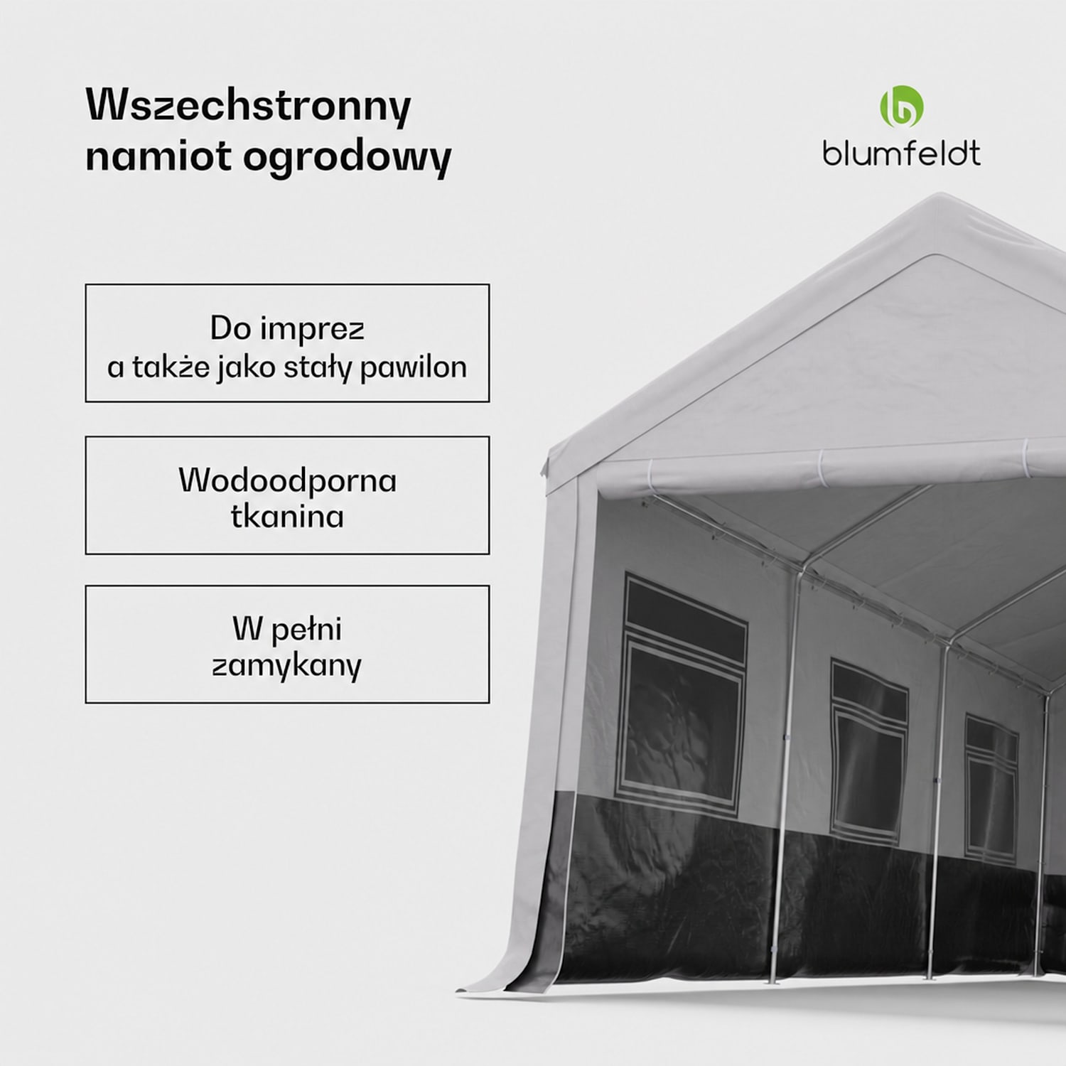 Party Haven, namiot, 598 x 296 x 280 cm, odporny na warunki atmosferyczne, tkanina stalowy stelaż, łatwy montaż, ze ścianami bocznymi 3 x 6 m