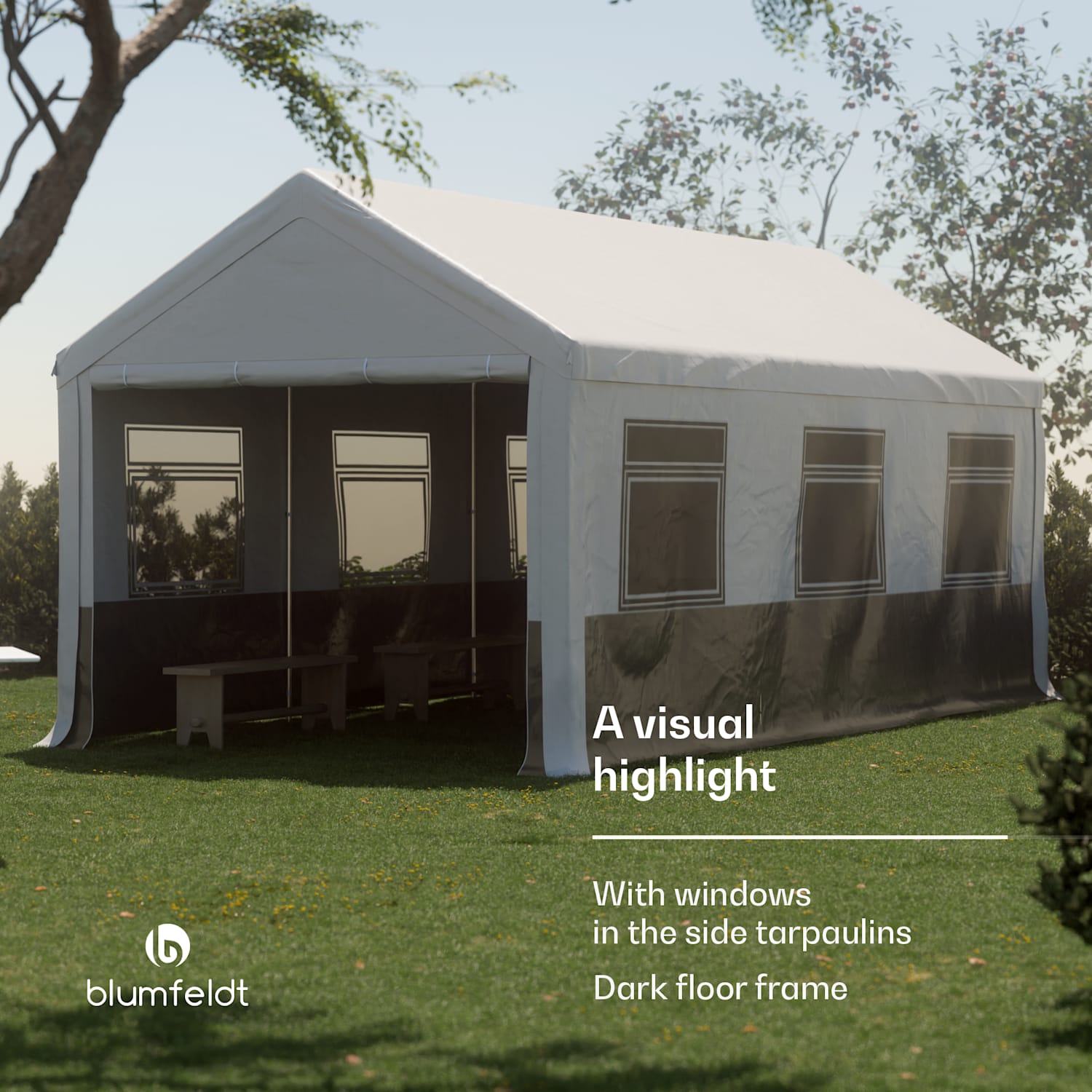 Party Haven, šotor, 598 x 296 x 280 cm, odporen na vremenske vplive, jekleni okvir, enostaven za sestavljanje, s stranskimi stenami 3 x 6 m