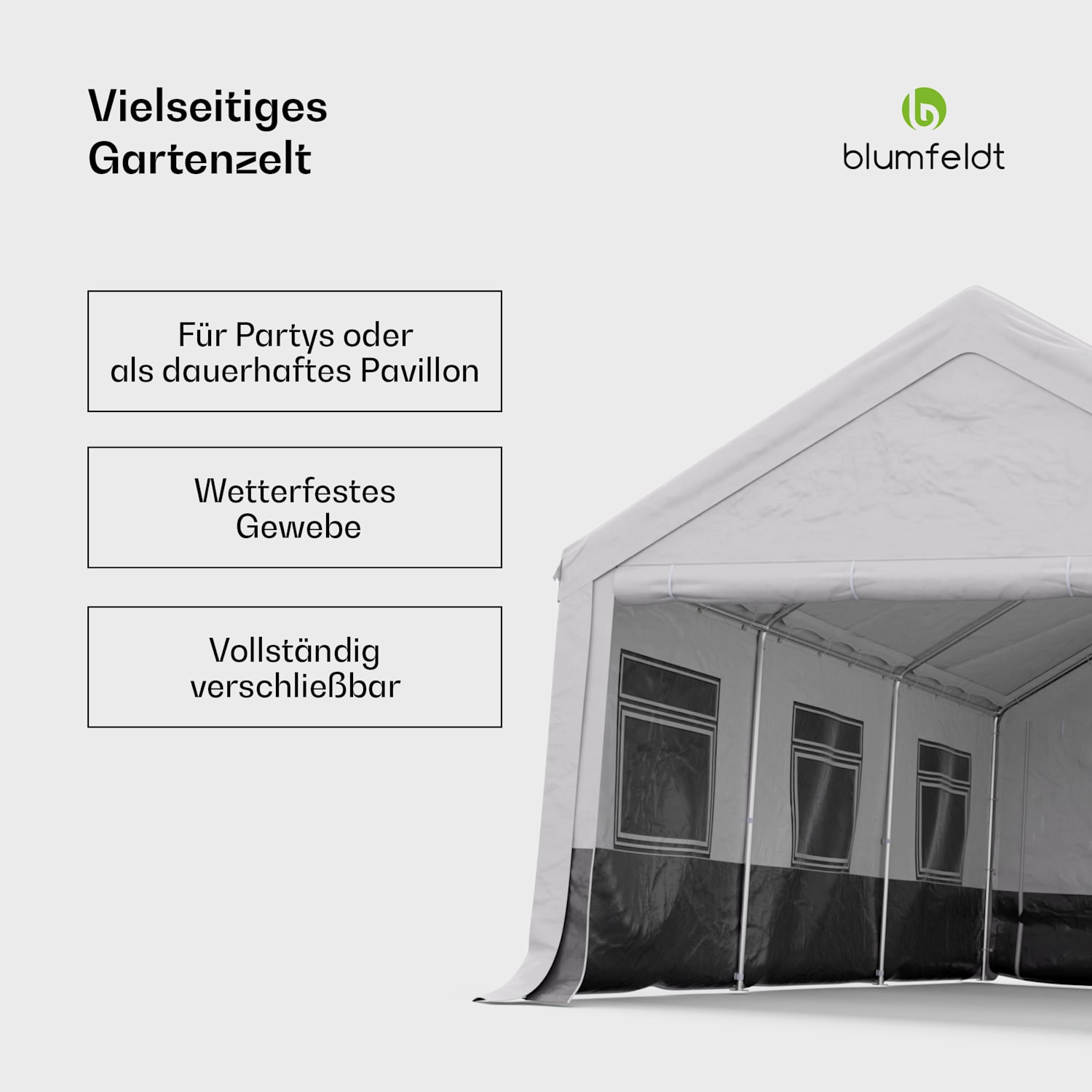 Party Haven Zelt 598x386x300 cm wetterfestes Gewebe Stahlrahmen einfacher Aufbau mit Seitenwänden 4 x 6 m