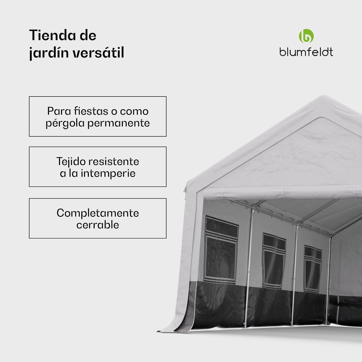 Carpa Party Haven 598x386x300 cm tejido resistente a la intemperie estructura de acero fácil montaje con paredes laterales 4 x 6 m