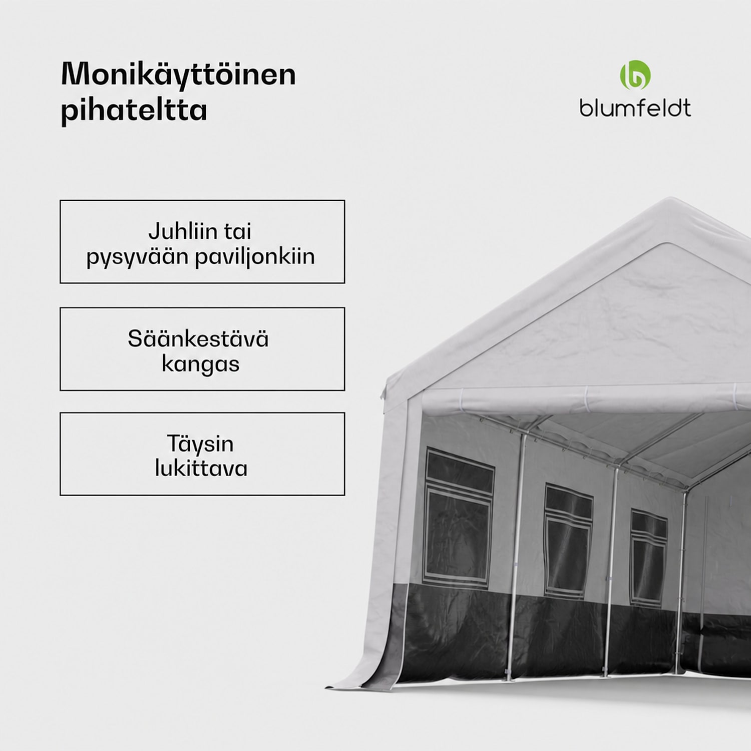 Party Haven teltta 598 x 386 x 300 cm säänkestävä kangas teräsrunko helppo koota sivuseinät 4 x 6 m