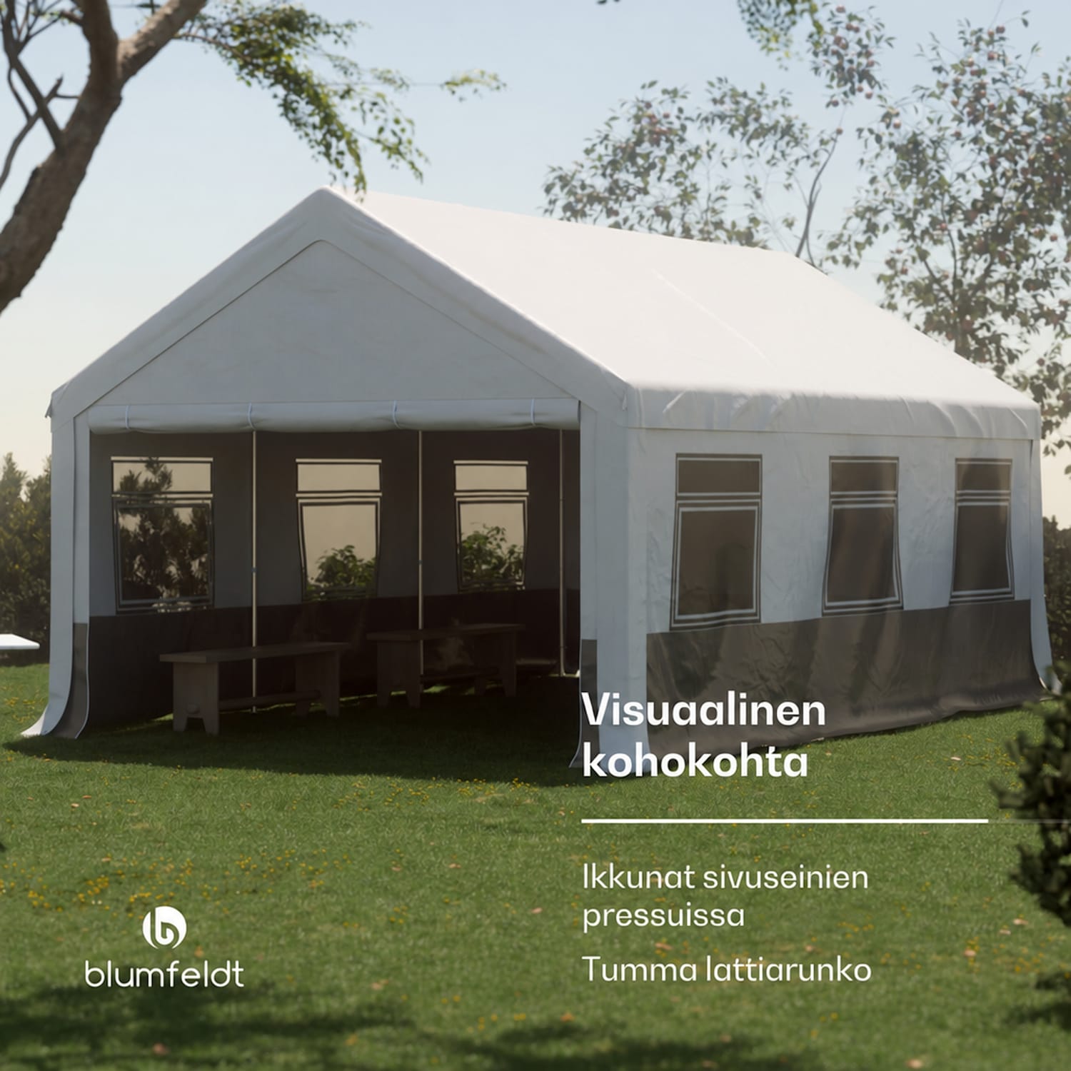 Party Haven teltta 598 x 386 x 300 cm säänkestävä kangas teräsrunko helppo koota sivuseinät 4 x 6 m