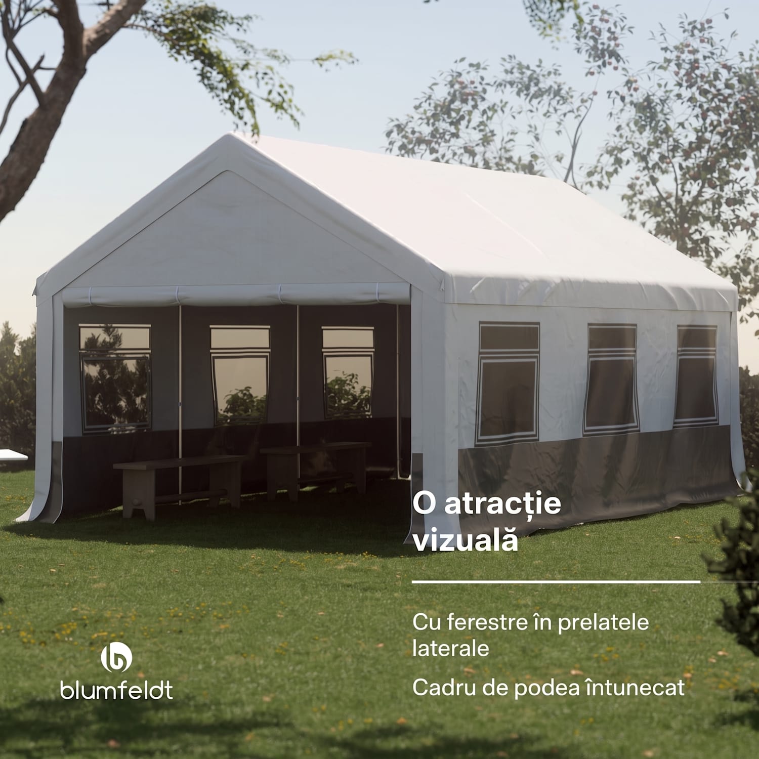 Party Haven, cort, 598 x 386 x 300 cm, rezistent la intemperii, cadru din oțel, ușor de asamblat, cu pereți laterali 4 x 6 m