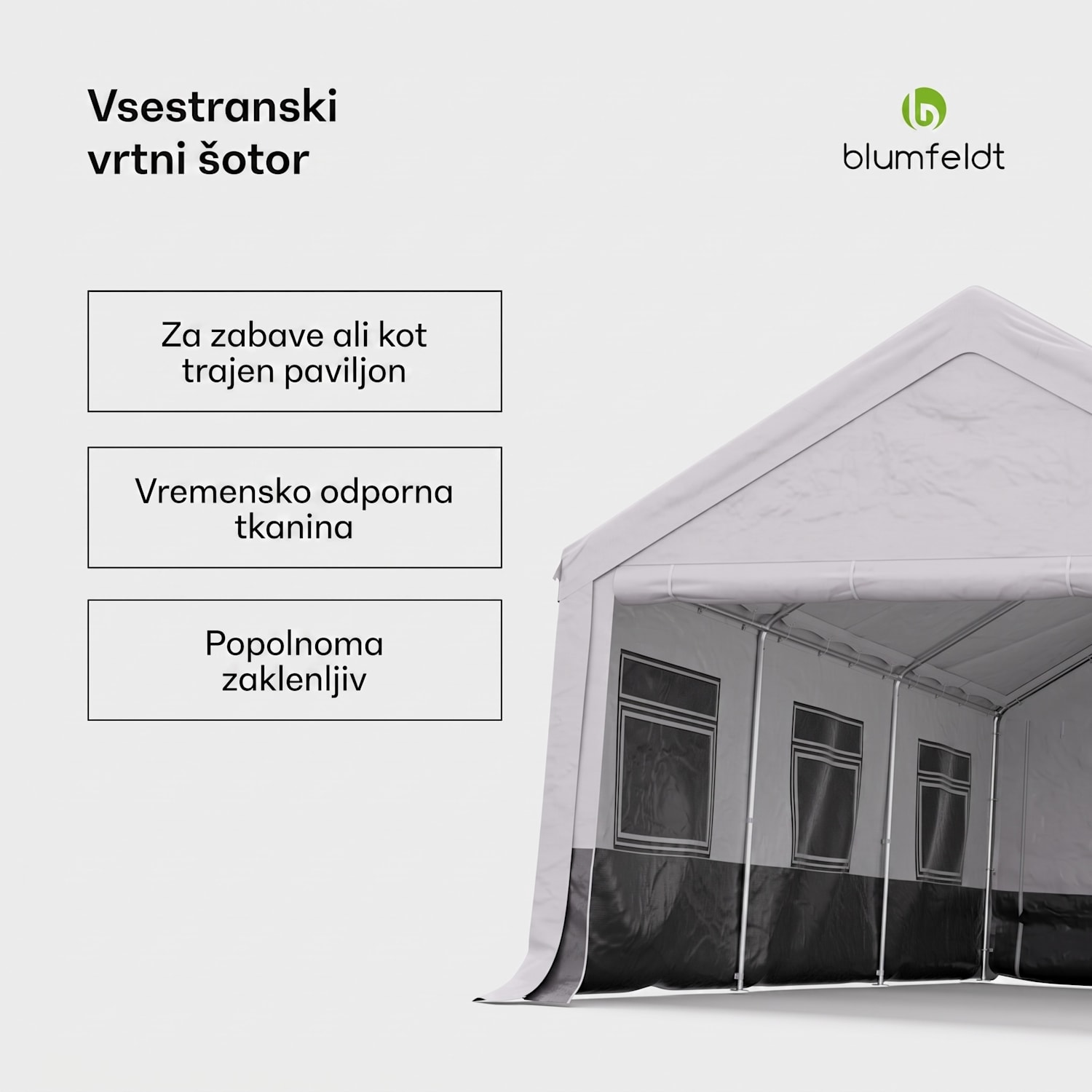 Party Haven, šotor, 598 x 386 x 300 cm, odporen na vremenske vplive, jekleni okvir, enostaven za sestavljanje, s stranskimi stenami 4 x 6 m