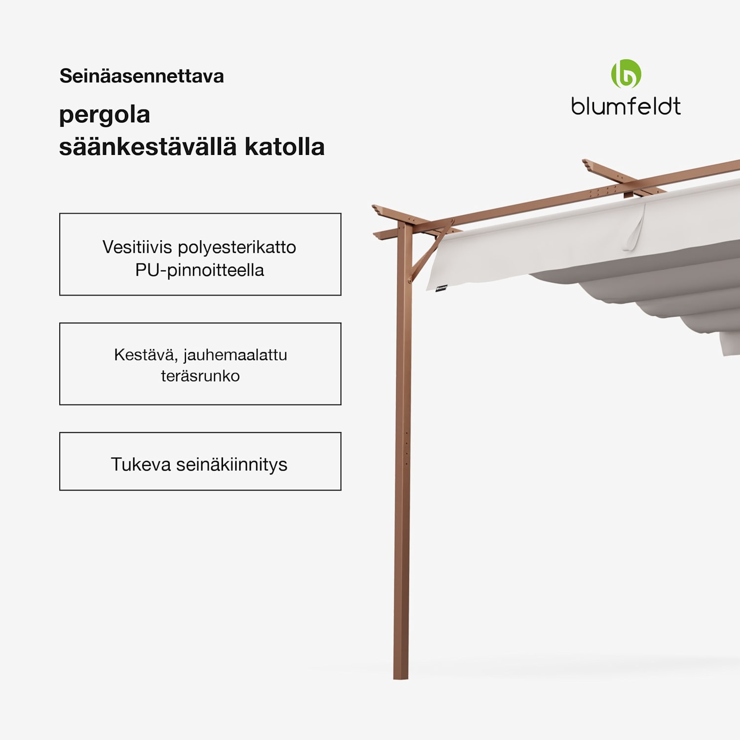 Blumfeldt Pantheon Wall Pergola 3x3m seinäkiinnitteinen säänkestävä jauhemaalattu teräs 3 x 3 m | Hiekka