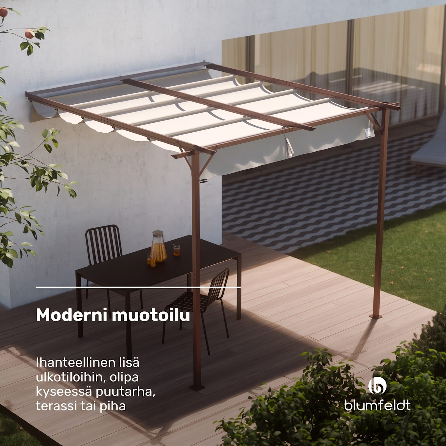 Blumfeldt Pantheon Wall Pergola 3x3m seinäkiinnitteinen säänkestävä jauhemaalattu teräs 3 x 3 m | Hiekka