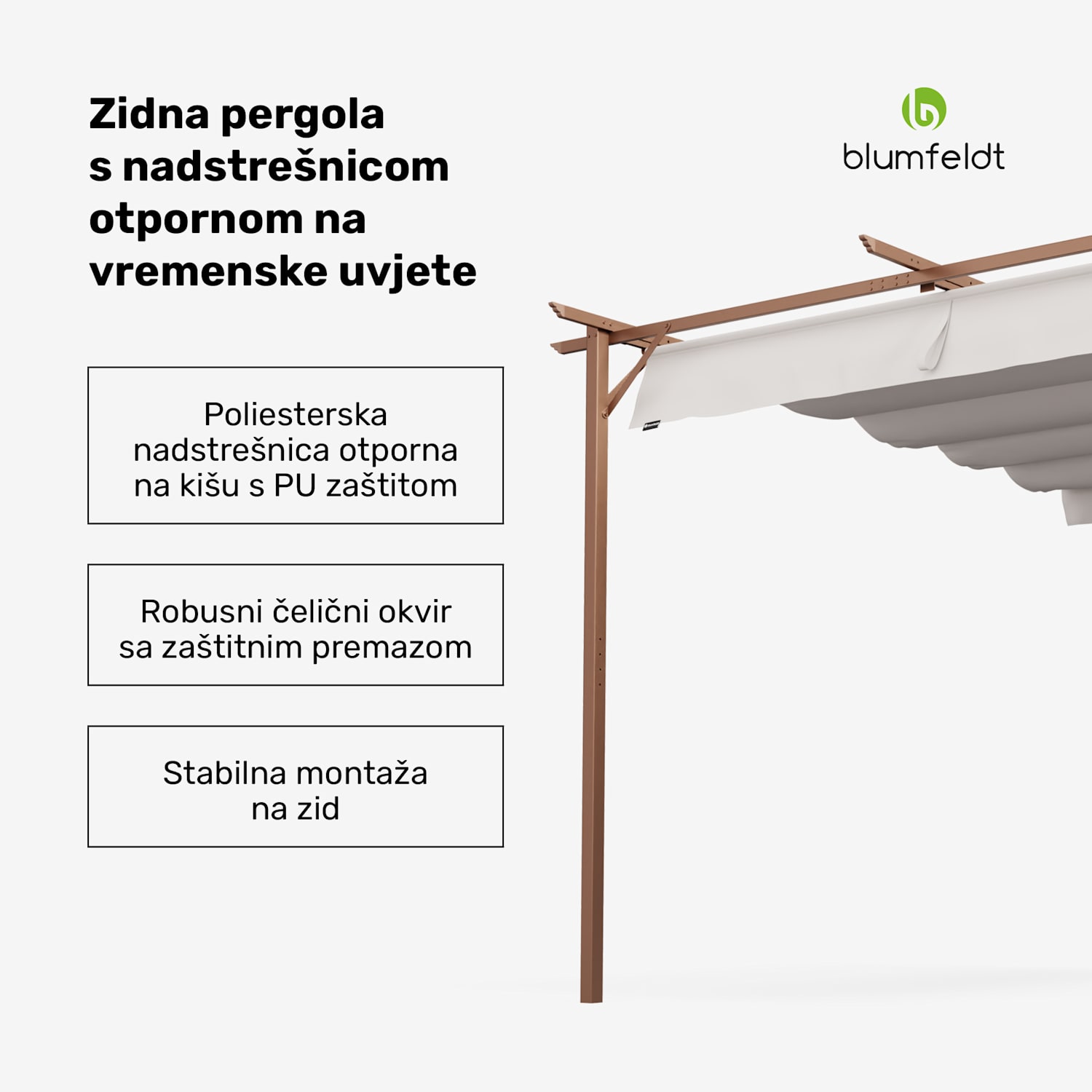 Blumfeldt Pantheon Wall Pergola, zidna pergola, 3 x 3 m, čelik premazan prahom, otporan na vremenske uvjete 3 x 3 m | Pijesak