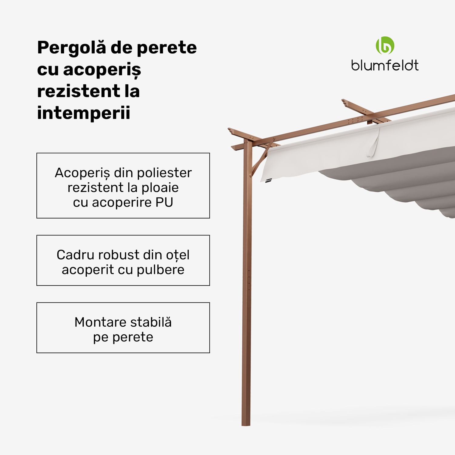 Blumfeldt Pantheon Wall Pergola, Pergolă montată pe perete, 3 x 4 m, oțel vopsit cu pulbere, rezistentă la intemperii 3 x 4 m | Nisip