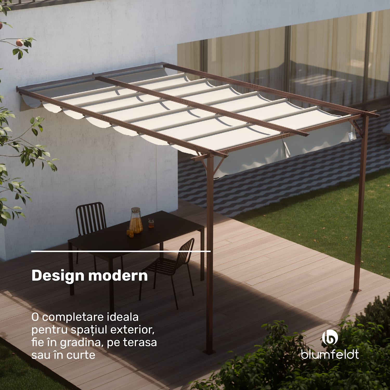 Blumfeldt Pantheon Wall Pergola, Pergolă montată pe perete, 3 x 4 m, oțel vopsit cu pulbere, rezistentă la intemperii 3 x 4 m | Nisip