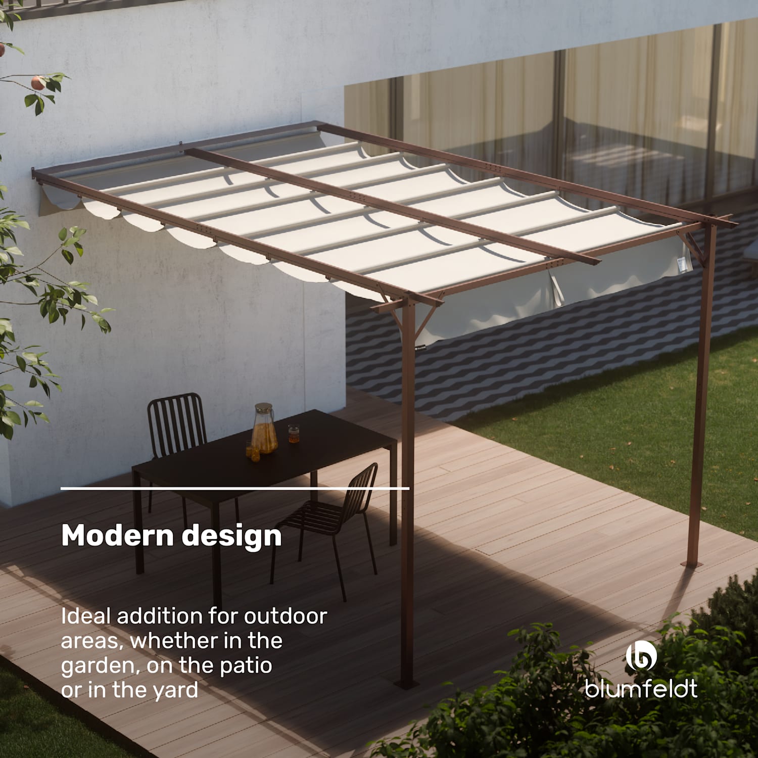 Blumfeldt Pantheon Wall Pergola 3x3m seinäkiinnitteinen säänkestävä jauhemaalattu teräs 3 x 4 m | Hiekka