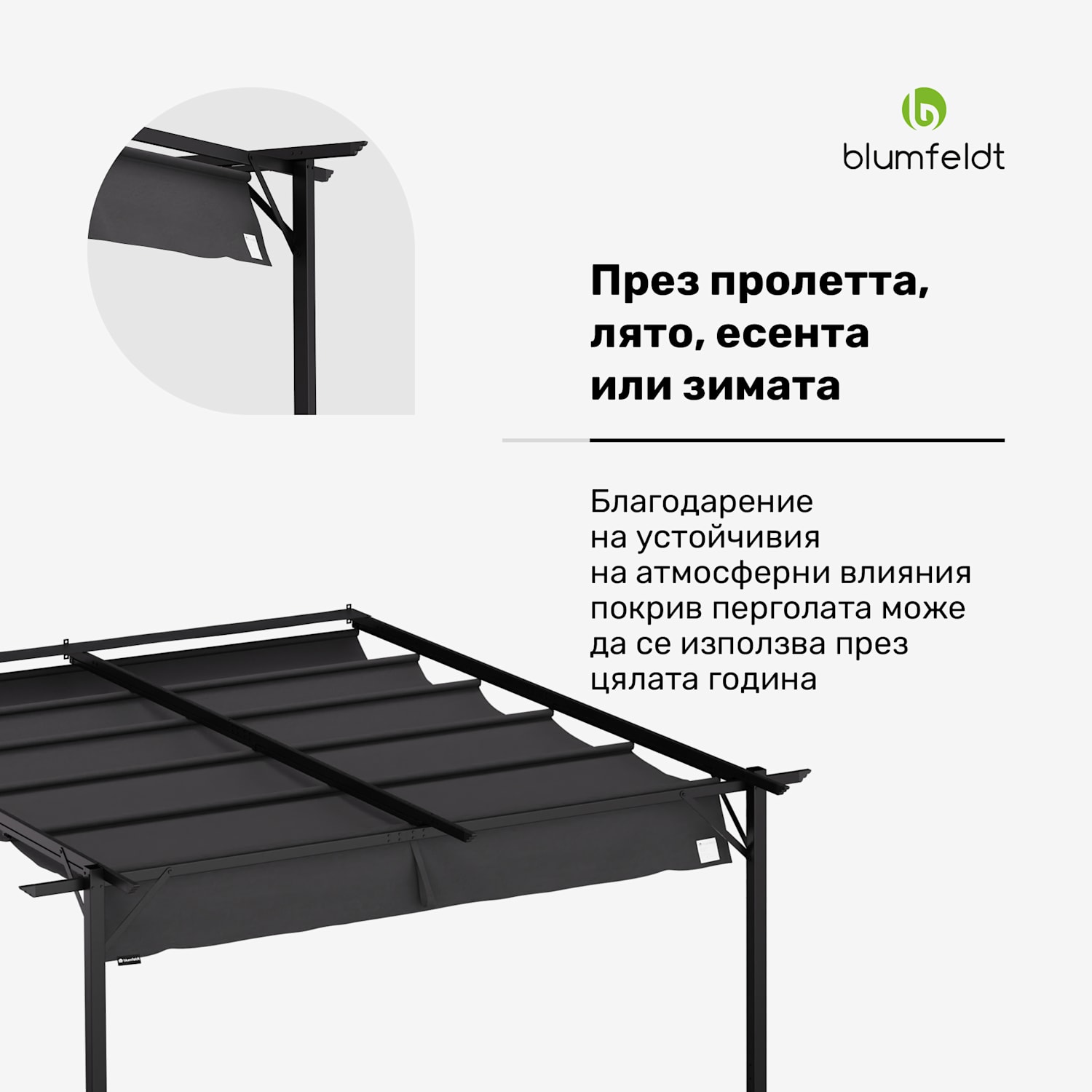 Blumfeldt Pantheon Wall Pergola, стенна пергола, 3 x 3 м, прахово боядисана стомана, устойчива на атмосферни влияния 3 x 3 m | Тъмно сиво