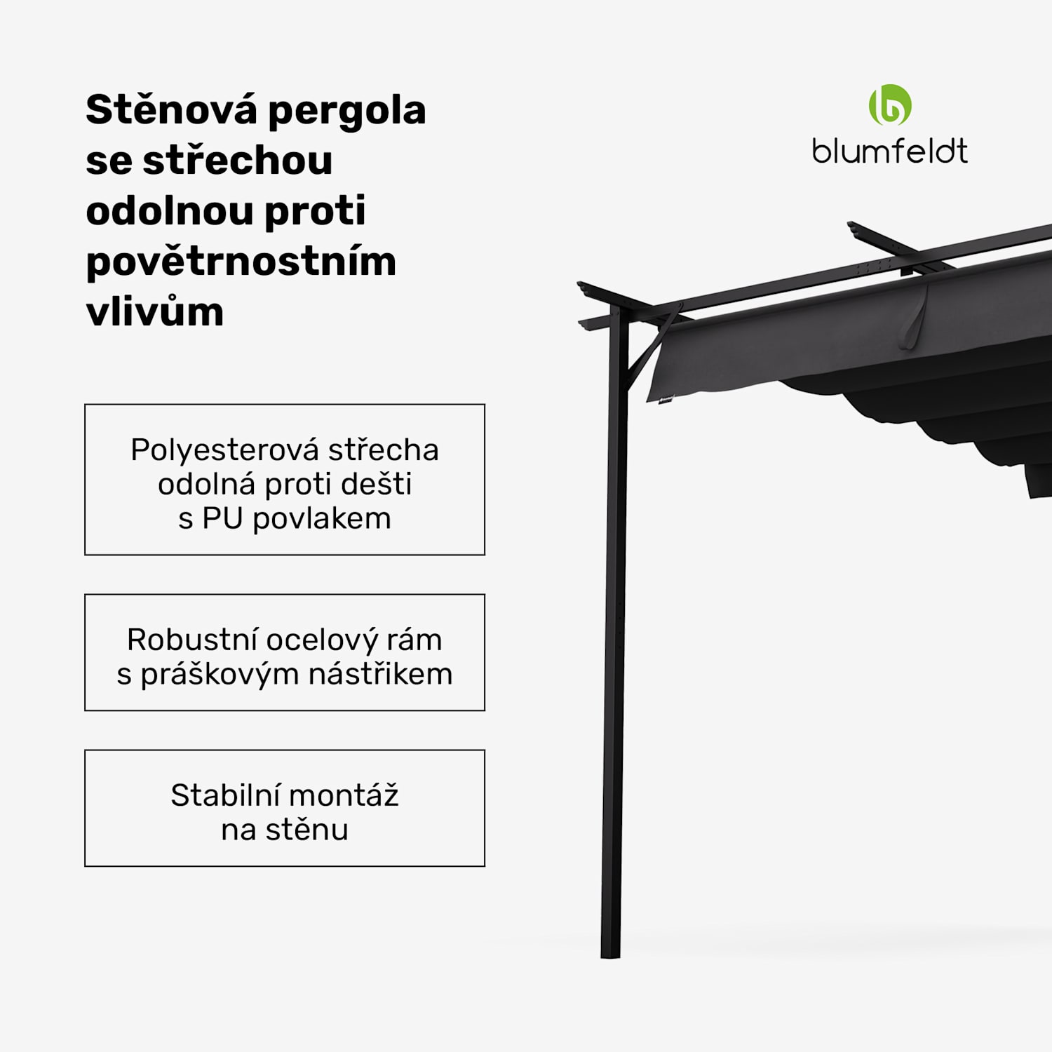 Blumfeldt Pantheon Wall Pergola, nástěnná pergola, 3 x 3 m, práškově lakovaná ocel, odolná proti povětrnostním vlivům 3 x 3 m | Tmavě šedá