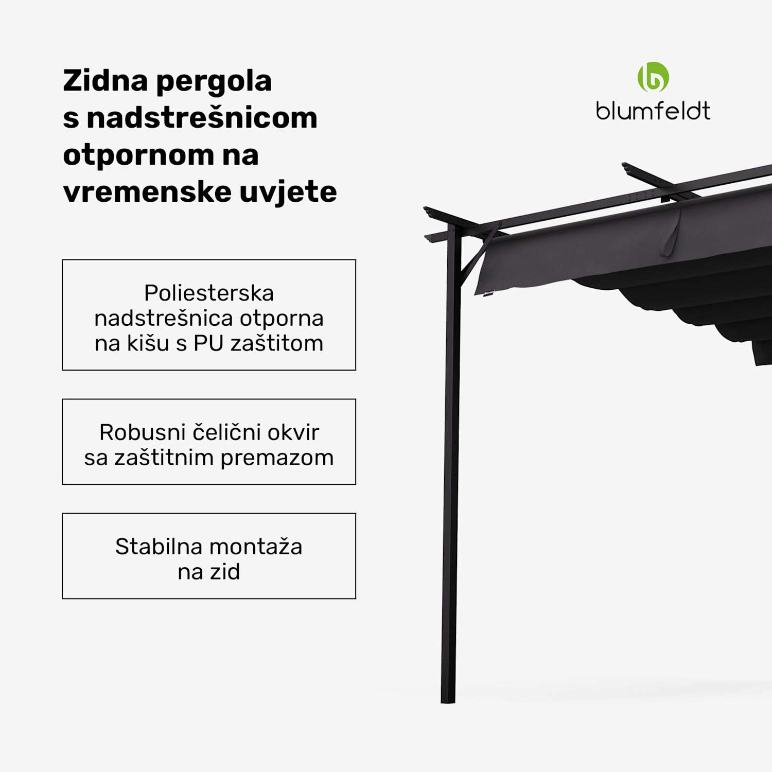 Blumfeldt Pantheon Wall Pergola, zidna pergola, 3 x 3 m, čelik premazan prahom, otporan na vremenske uvjete 3 x 3 m | Tamno siva