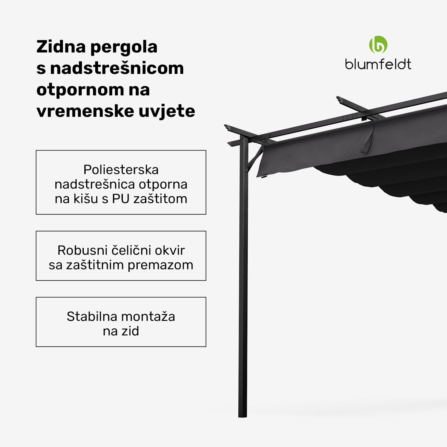 Blumfeldt Pantheon zidna pergola, zidna pergola, 3 x 4 m, čelik premazan prahom, otporan na vremenske uvjete 3 x 4 m | Tamno siva