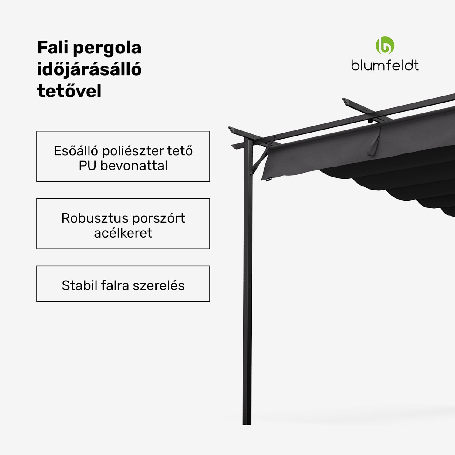 Blumfeldt Pantheon Wall Pergola, fali pergola, 3 x 4 m, porszórt acél, időjárásálló 3 x 4 m | Sötét szürke