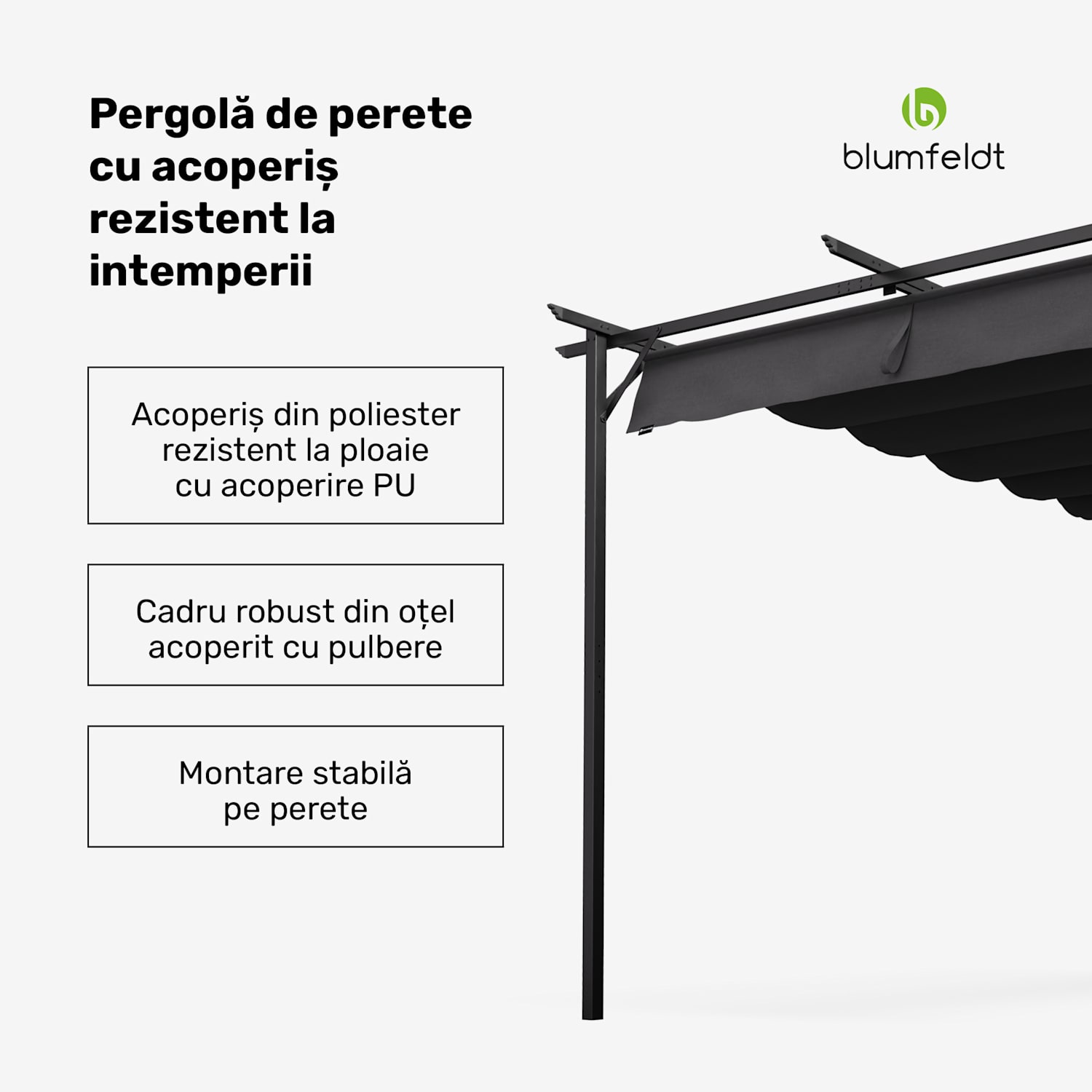 Blumfeldt Pantheon Wall Pergola, Pergolă montată pe perete, 3 x 4 m, oțel vopsit cu pulbere, rezistentă la intemperii 3 x 4 m | Gri închis