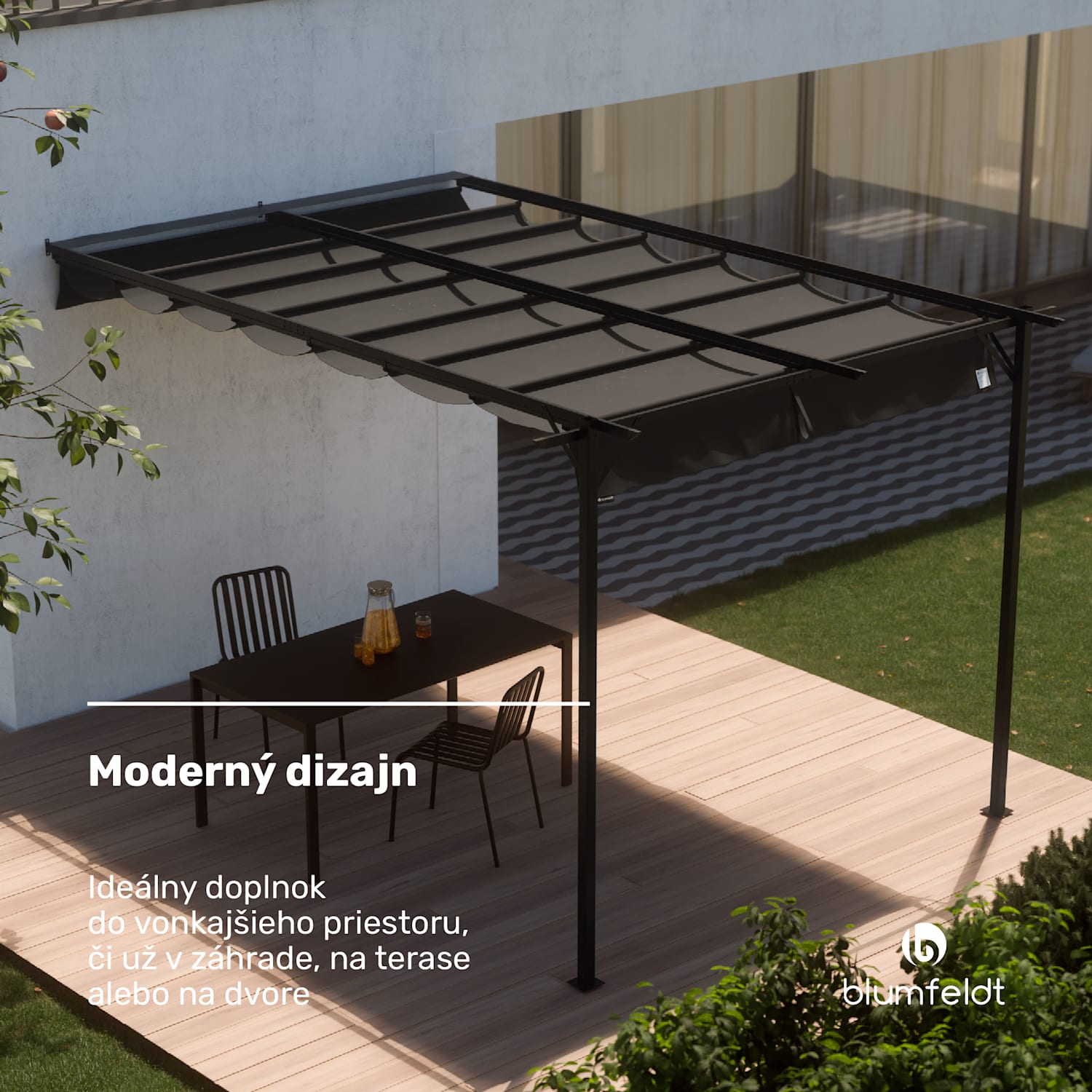 Blumfeldt Pantheon Wall Pergola, nástenná pergola, 3 x 4 m, práškovo lakovná oceľ, odolná voči poveternostným vplyvom 3 x 4 m | Tmavo šedá