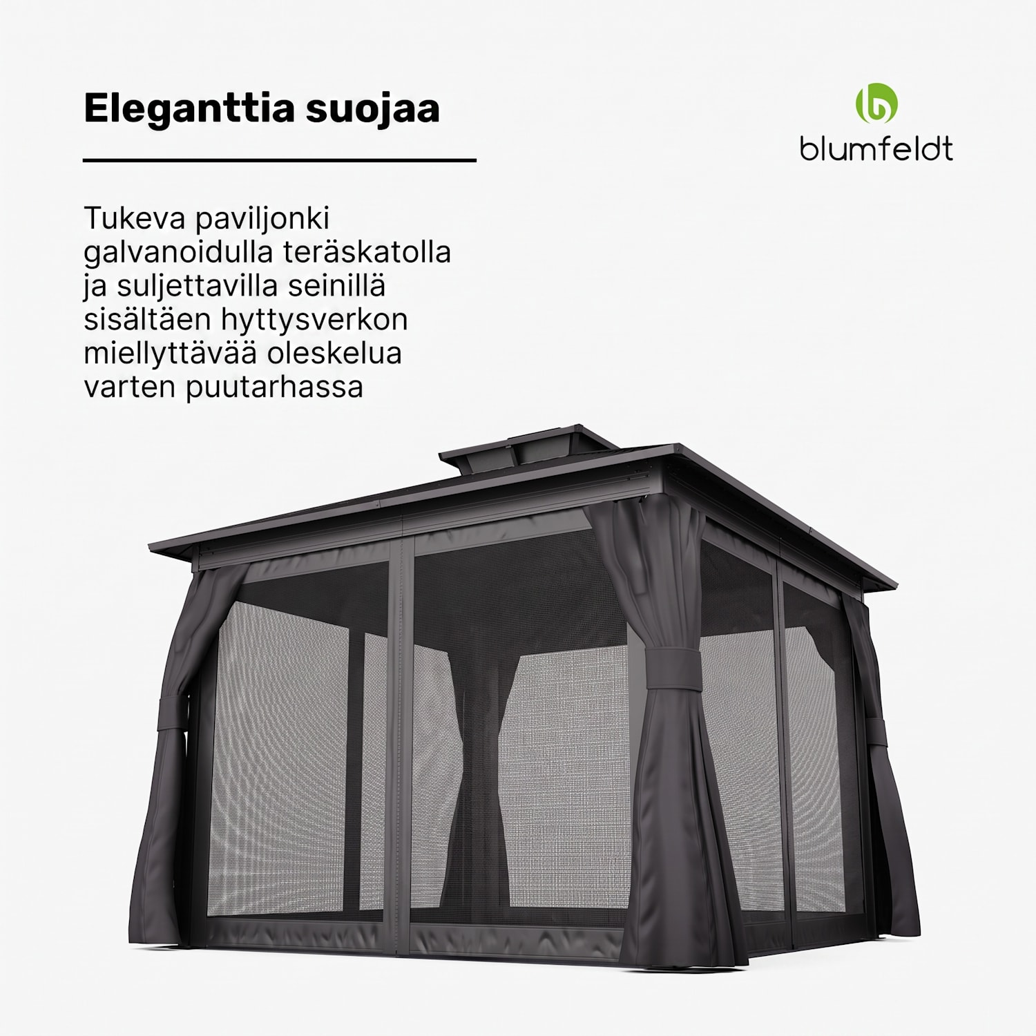 ShadeFortress huvimaja 3 x 3 m sinkitty teräskatto suojaa auringolta, sateelta ja tuulelta 3 x 3 m