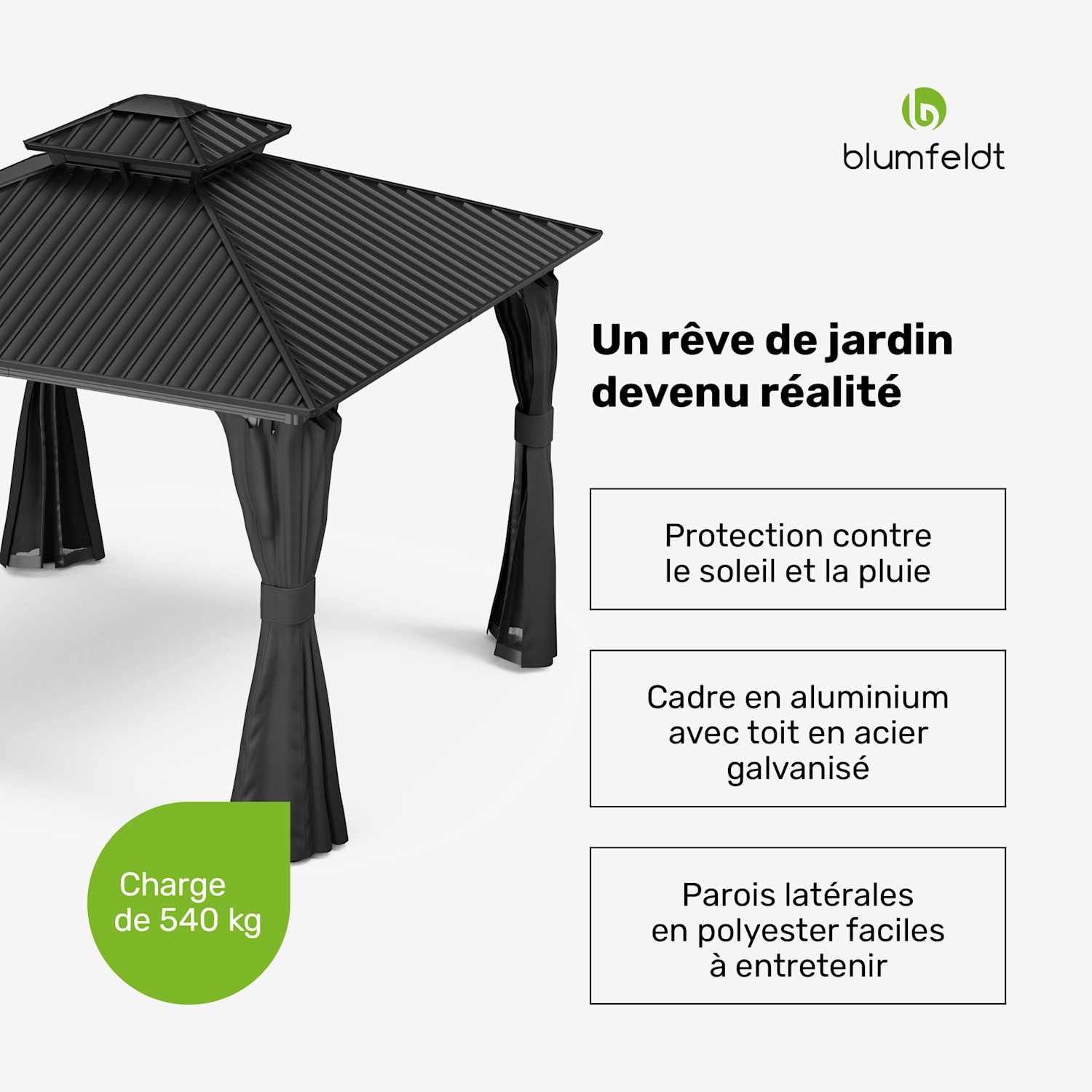 ShadeFortress paviljoen 3 x 3 m gegalvaniseerd stalen dak beschermt tegen zon, regen en wind 3 x 3 m