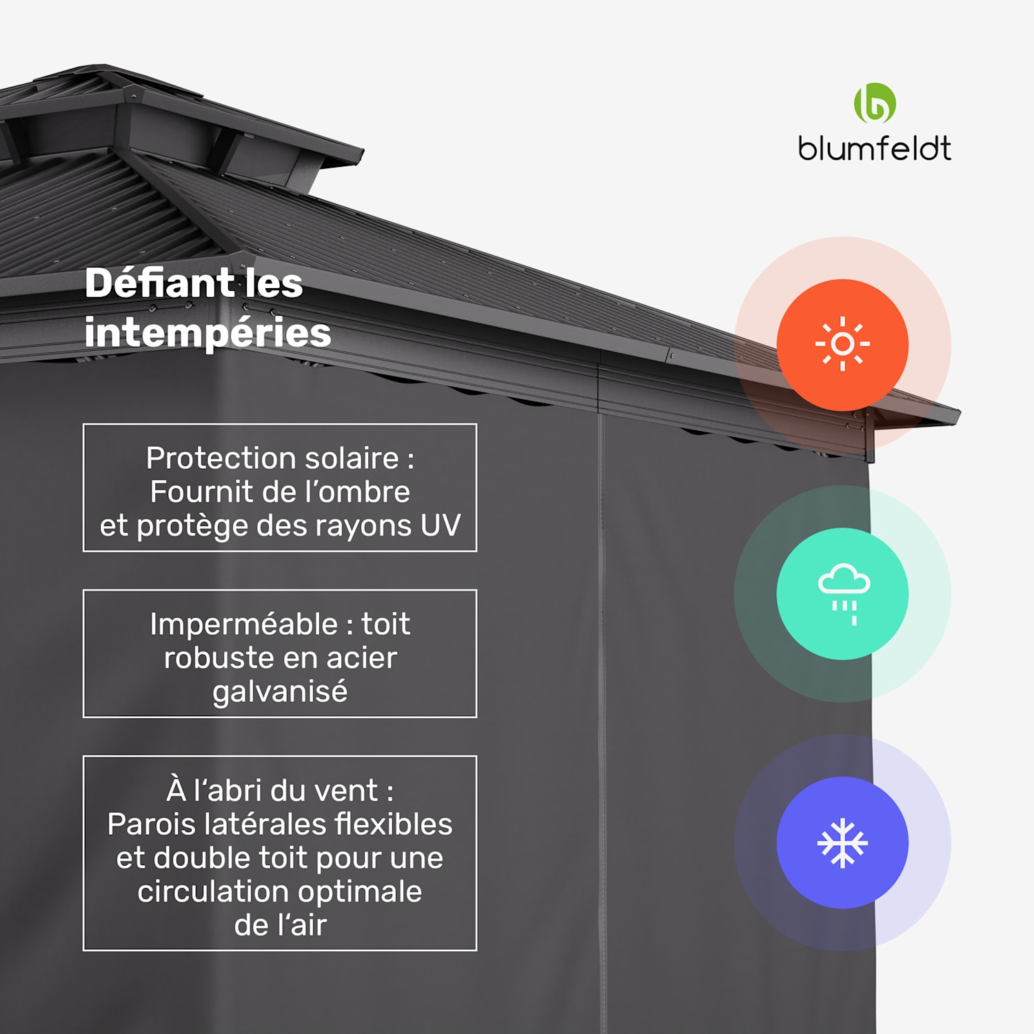 ShadeFortress paviljoen 3 x 3 m gegalvaniseerd stalen dak beschermt tegen zon, regen en wind 3 x 3 m