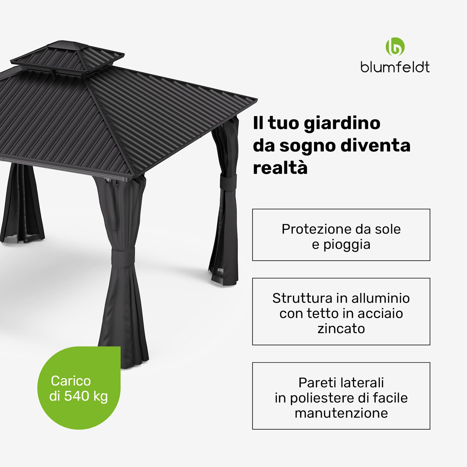 Il gazebo ShadeFortress da 3x3 m in acciaio zincato protegge dal sole, dalla pioggia e dal vento 3 x 3 m