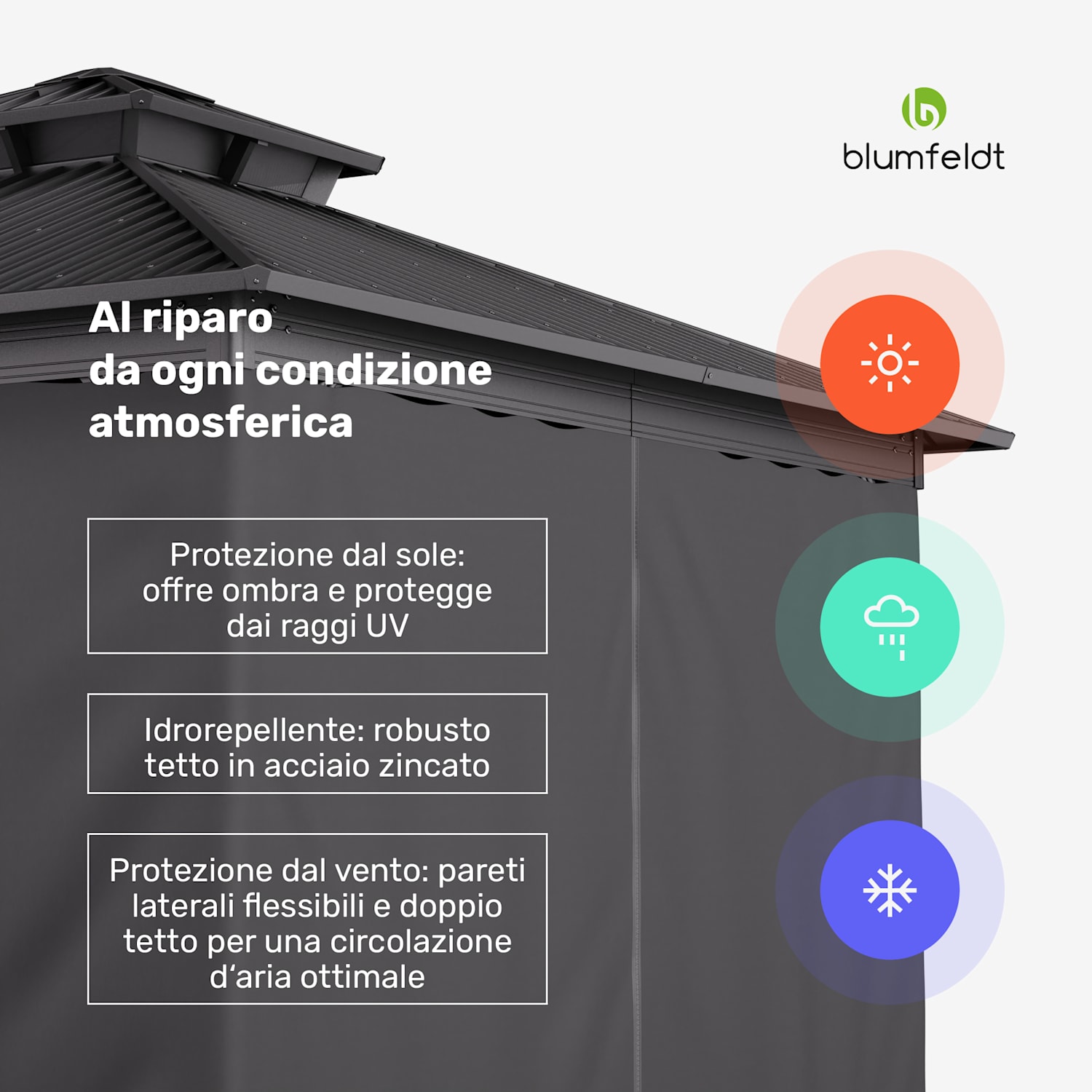 Il gazebo ShadeFortress da 3x3 m in acciaio zincato protegge dal sole, dalla pioggia e dal vento 3 x 3 m