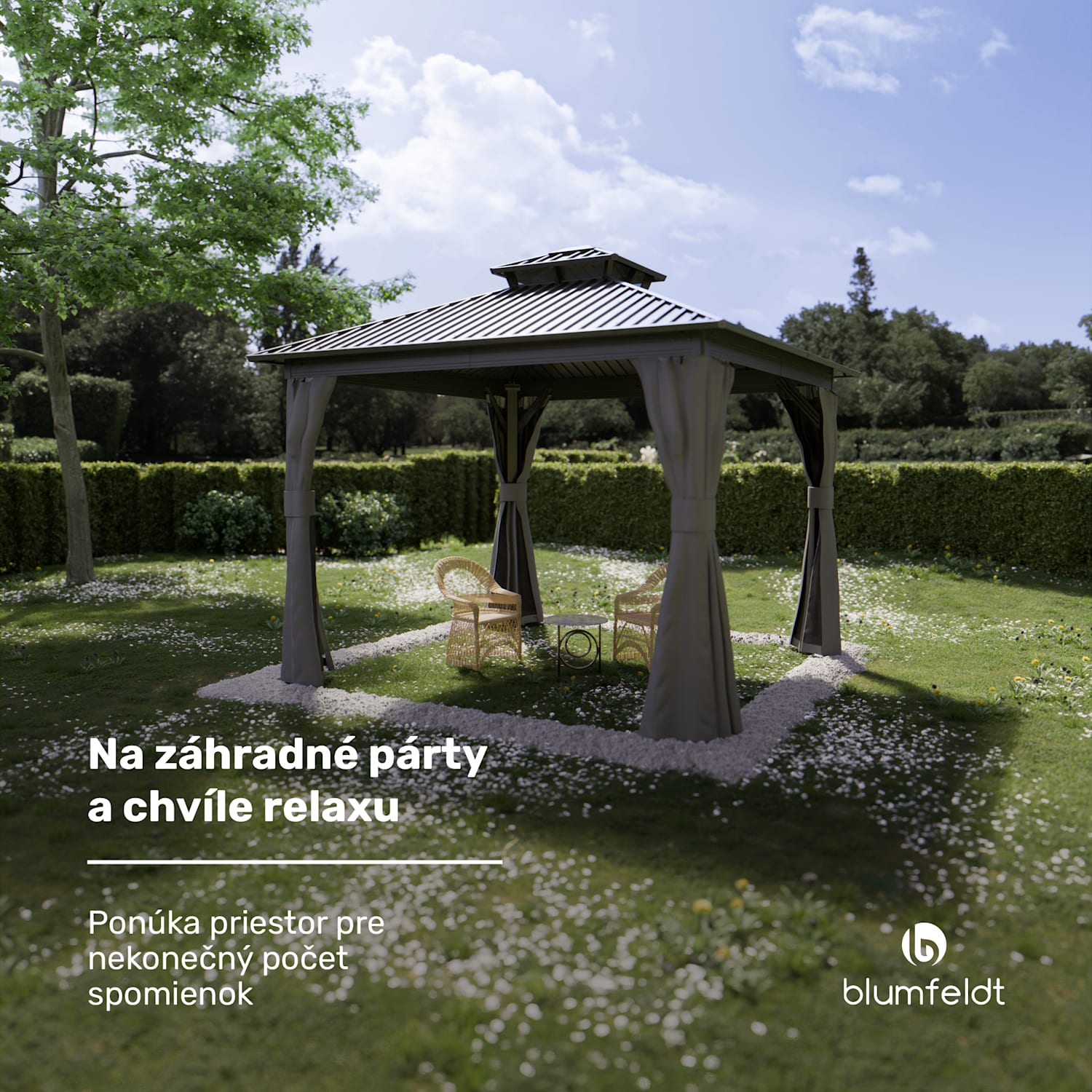 Blumfeldt ShadeFortress, altánok, 3 x 3 m, pozinkovaná oceľová strecha, chráni pred slnkom, dažďom a vetrom 3 x 3 m