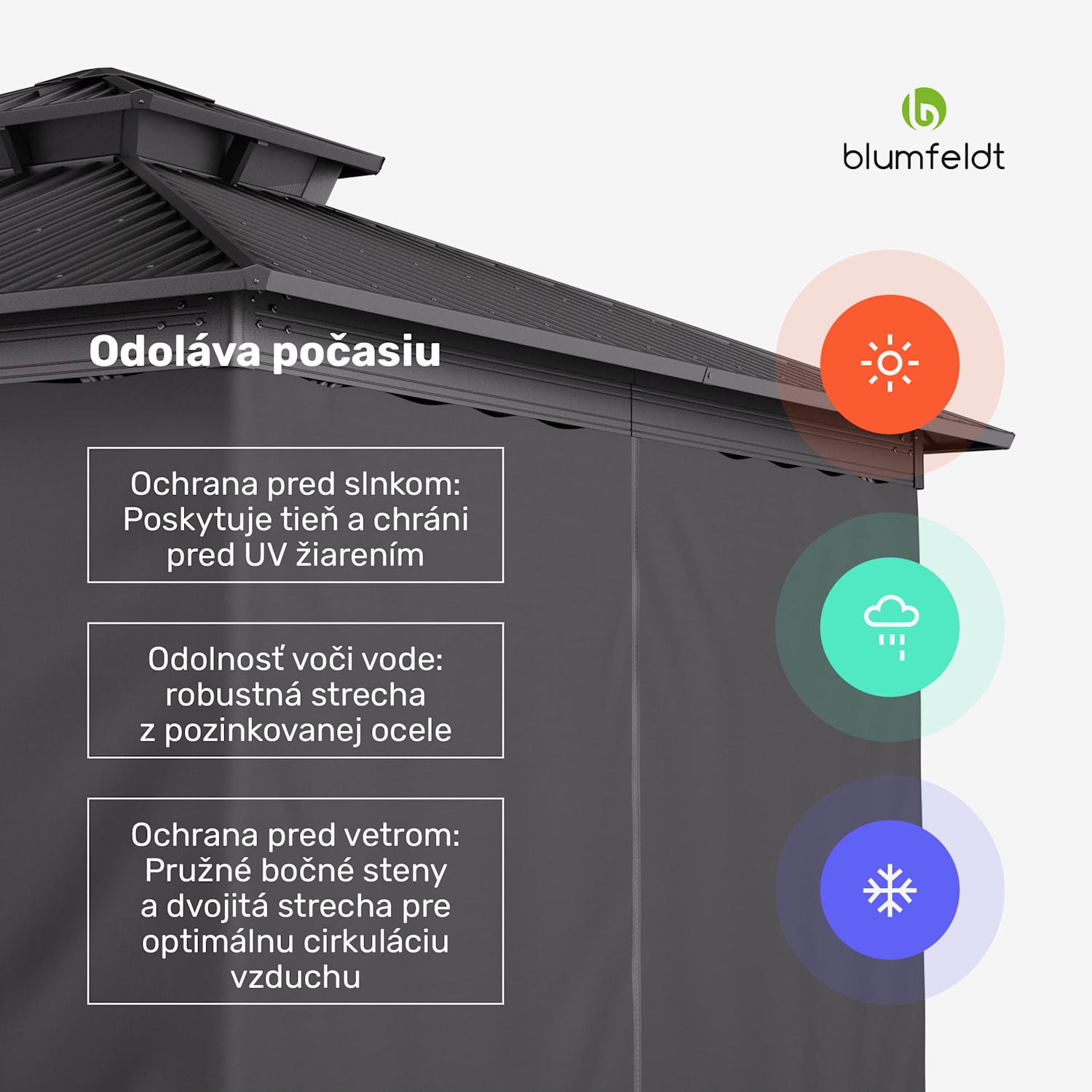 Blumfeldt ShadeFortress, altánok, 3 x 3 m, pozinkovaná oceľová strecha, chráni pred slnkom, dažďom a vetrom 3 x 3 m