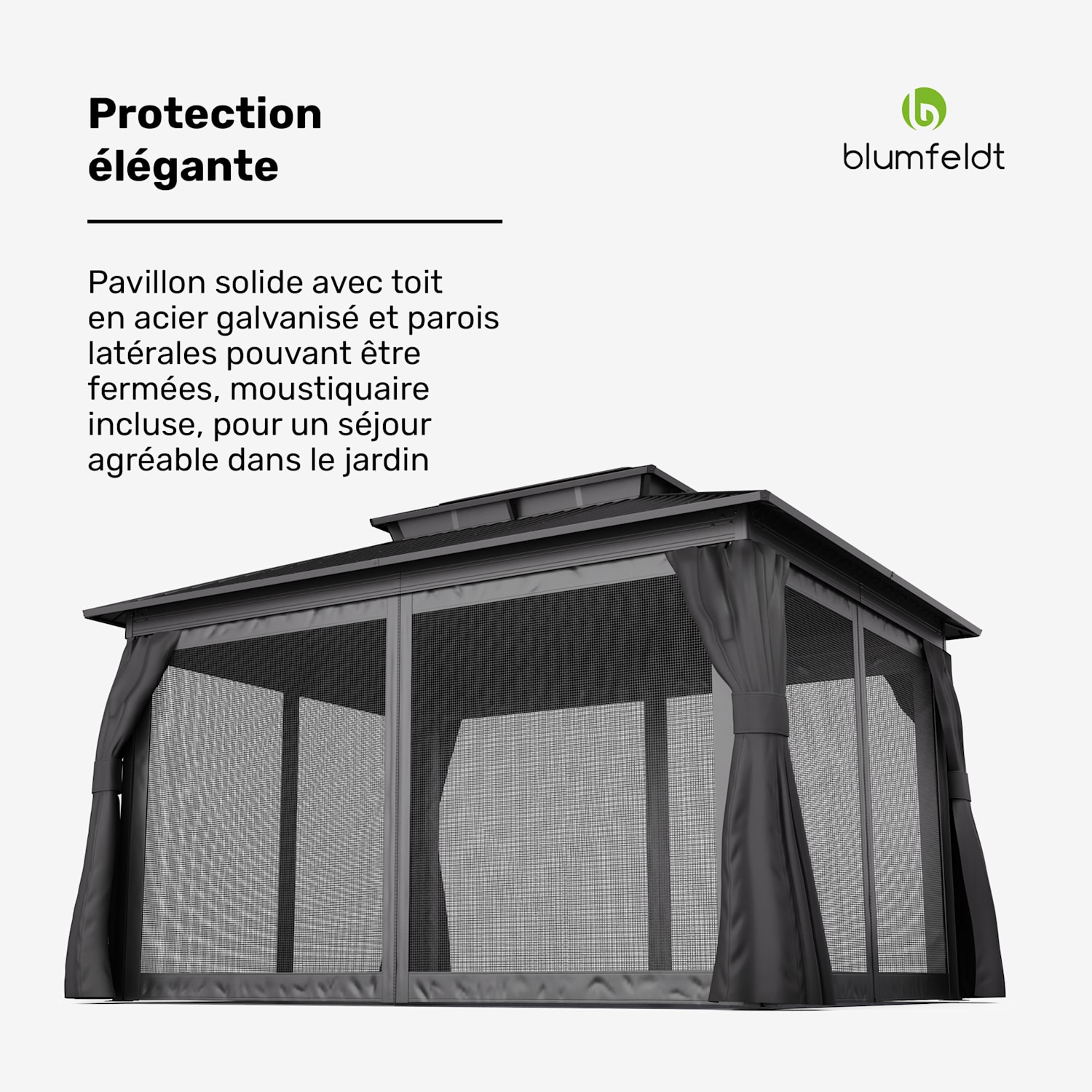 ShadeFortress Pavillon 4x3 m toit en acier galvanisé protège du soleil, de la pluie et du vent 3 x 4 m