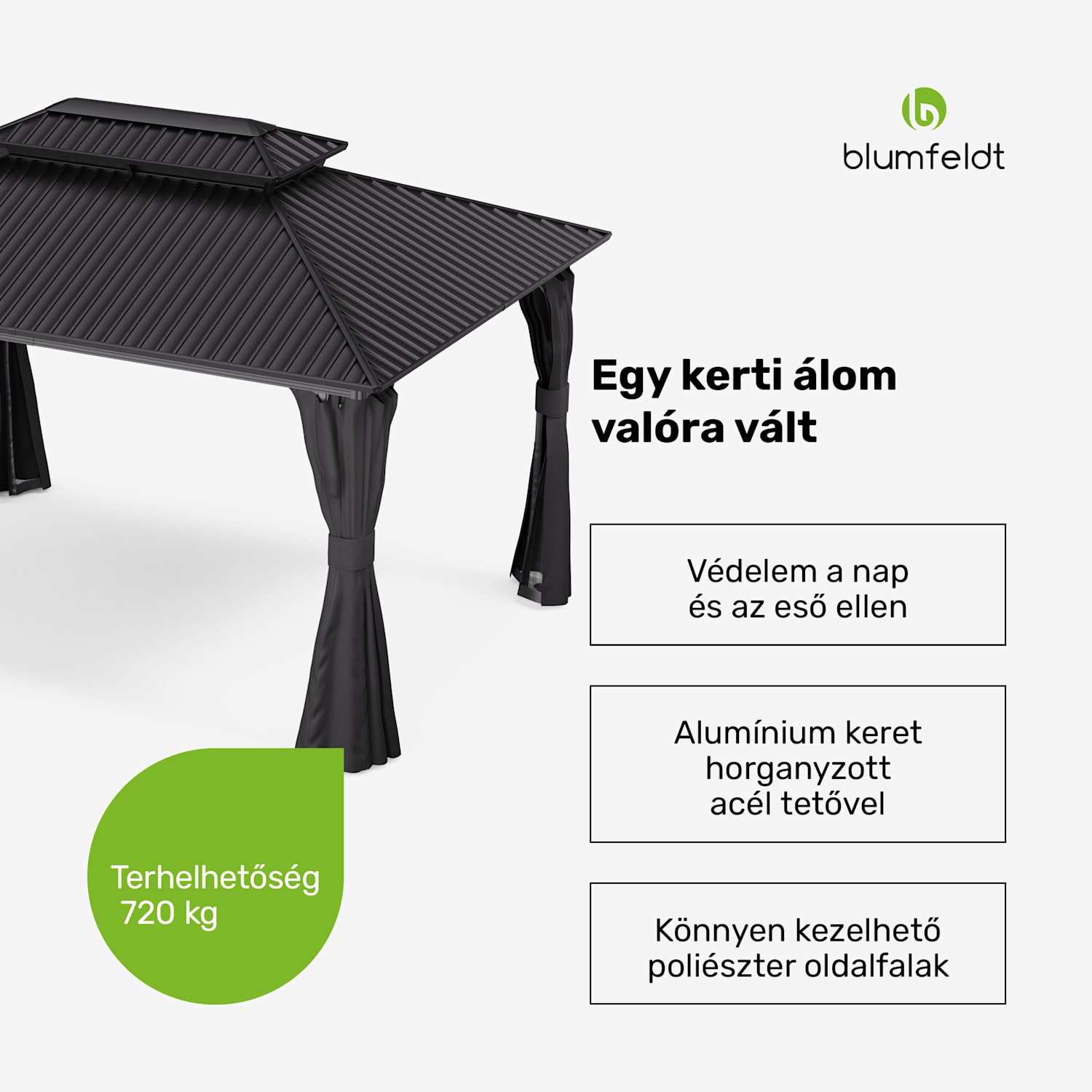 Blumfeldt ShadeFortress, pergola, 4 x 3 m, horganyzott acél tető, véd a nap, eső és a szél ellen 3 x 4 m