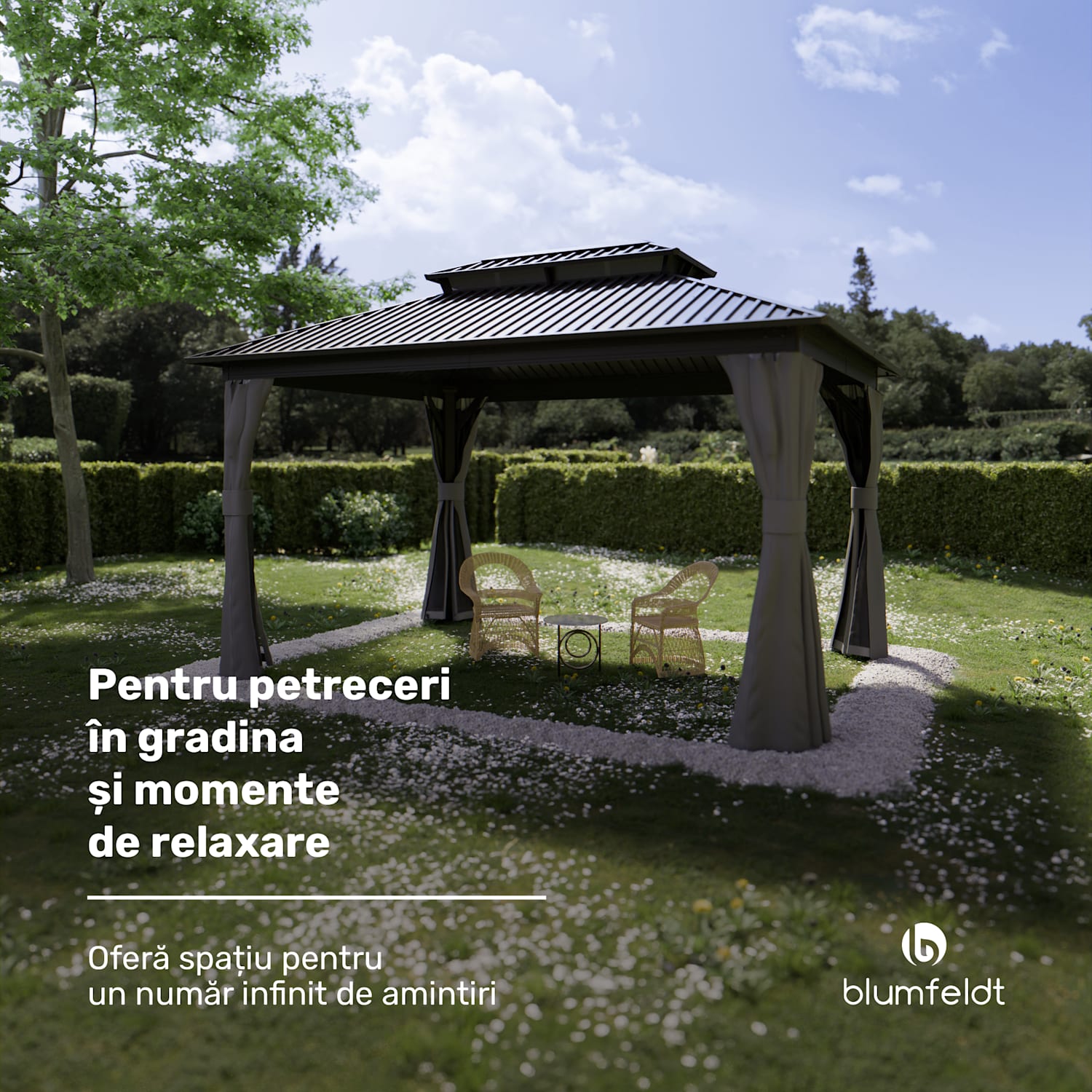 Blumfeldt ShadeFortress, foișor, 4 x 3 m, acoperiș din oțel galvanizat, protejează împotriva soarelui, ploii și vântului 3 x 4 m