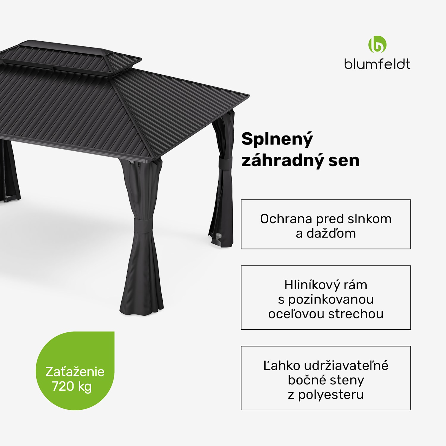 Blumfeldt ShadeFortress, altánok, 4 x 3 m, pozinkovaná oceľová strecha, chráni pred slnkom, dažďom a vetrom 3 x 4 m