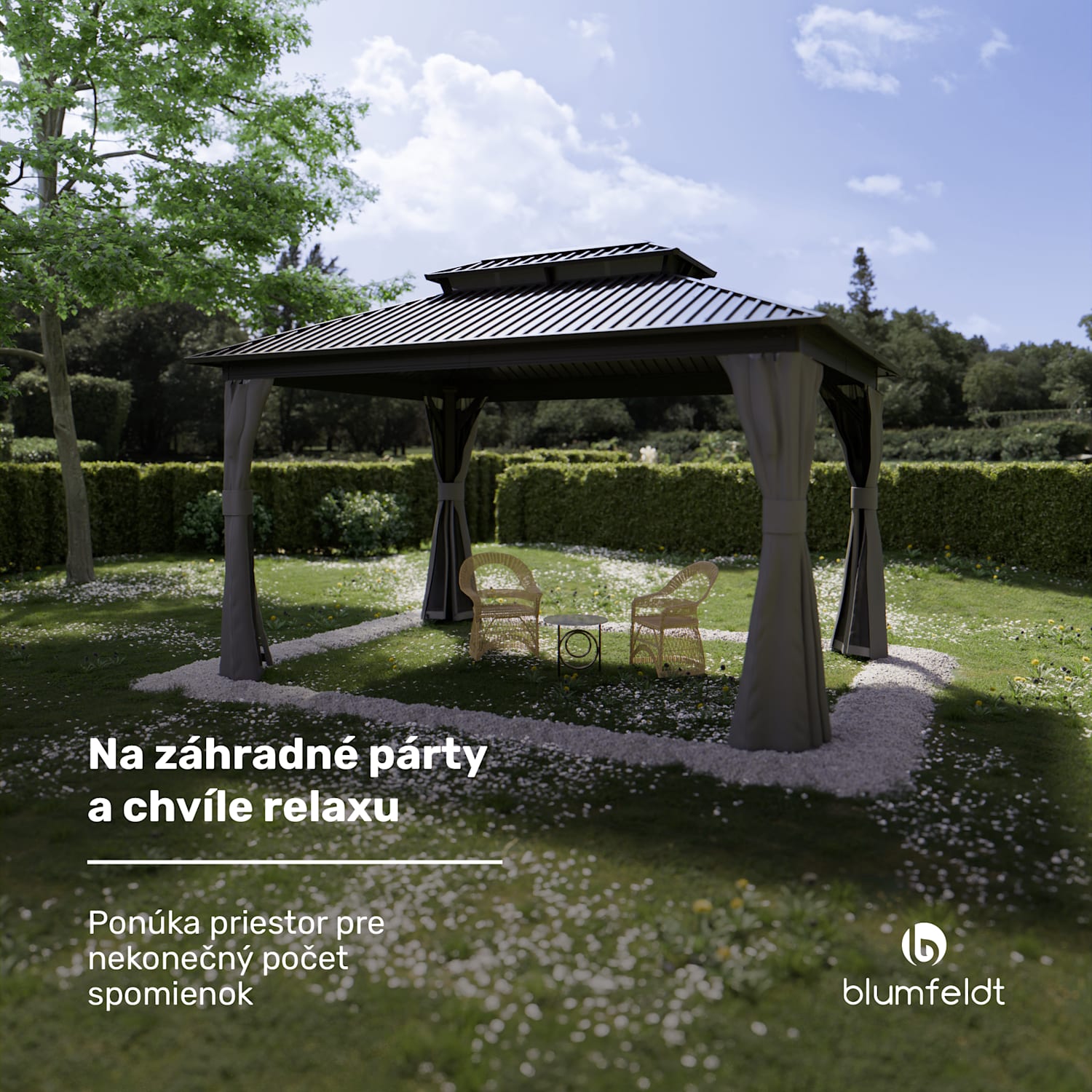 Blumfeldt ShadeFortress, altánok, 4 x 3 m, pozinkovaná oceľová strecha, chráni pred slnkom, dažďom a vetrom 3 x 4 m