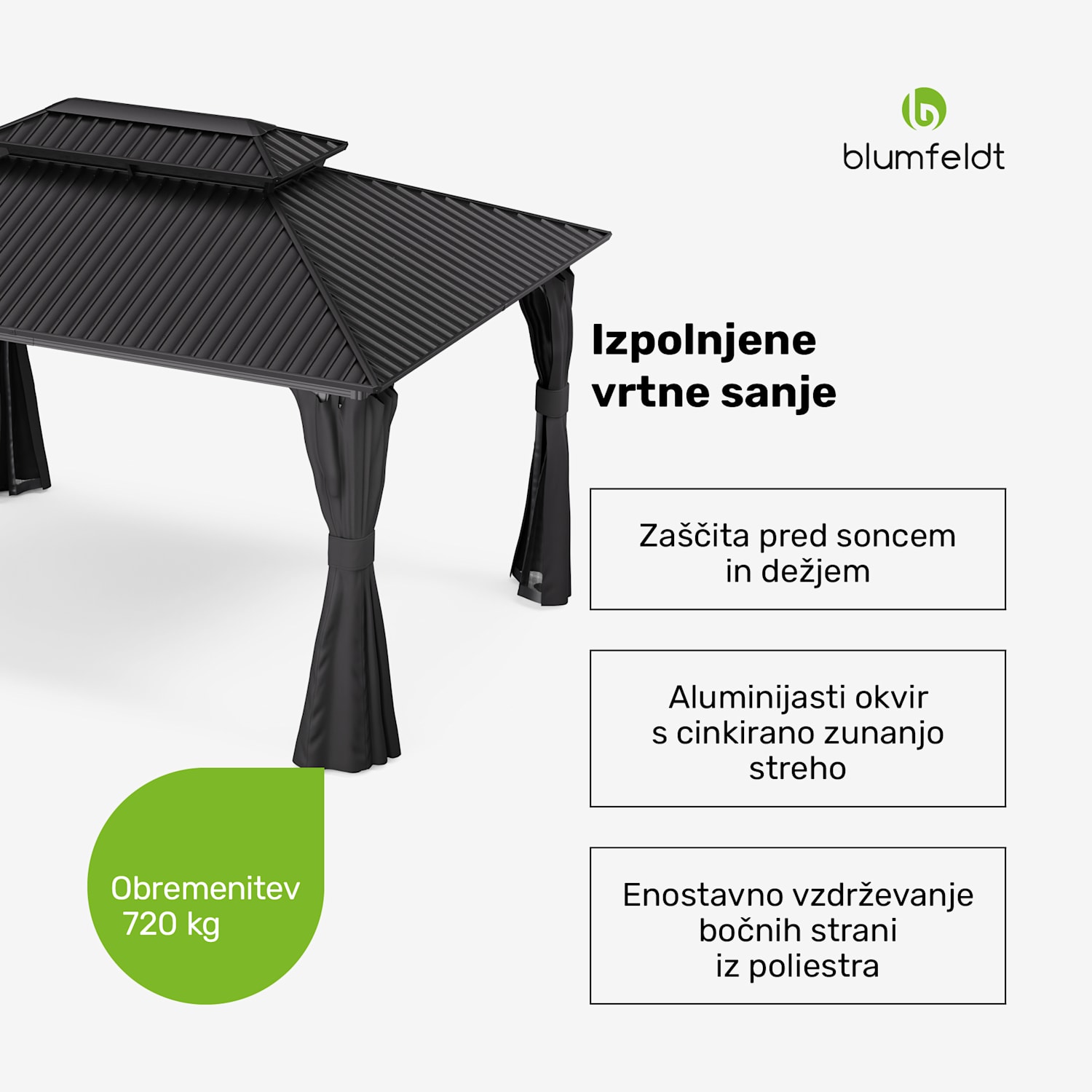 Blumfeldt ShadeFortress Pergola, 4 x 3 m, pocinkana jeklena streha, ščiti pred soncem, dežjem in vetrom 3 x 4 m