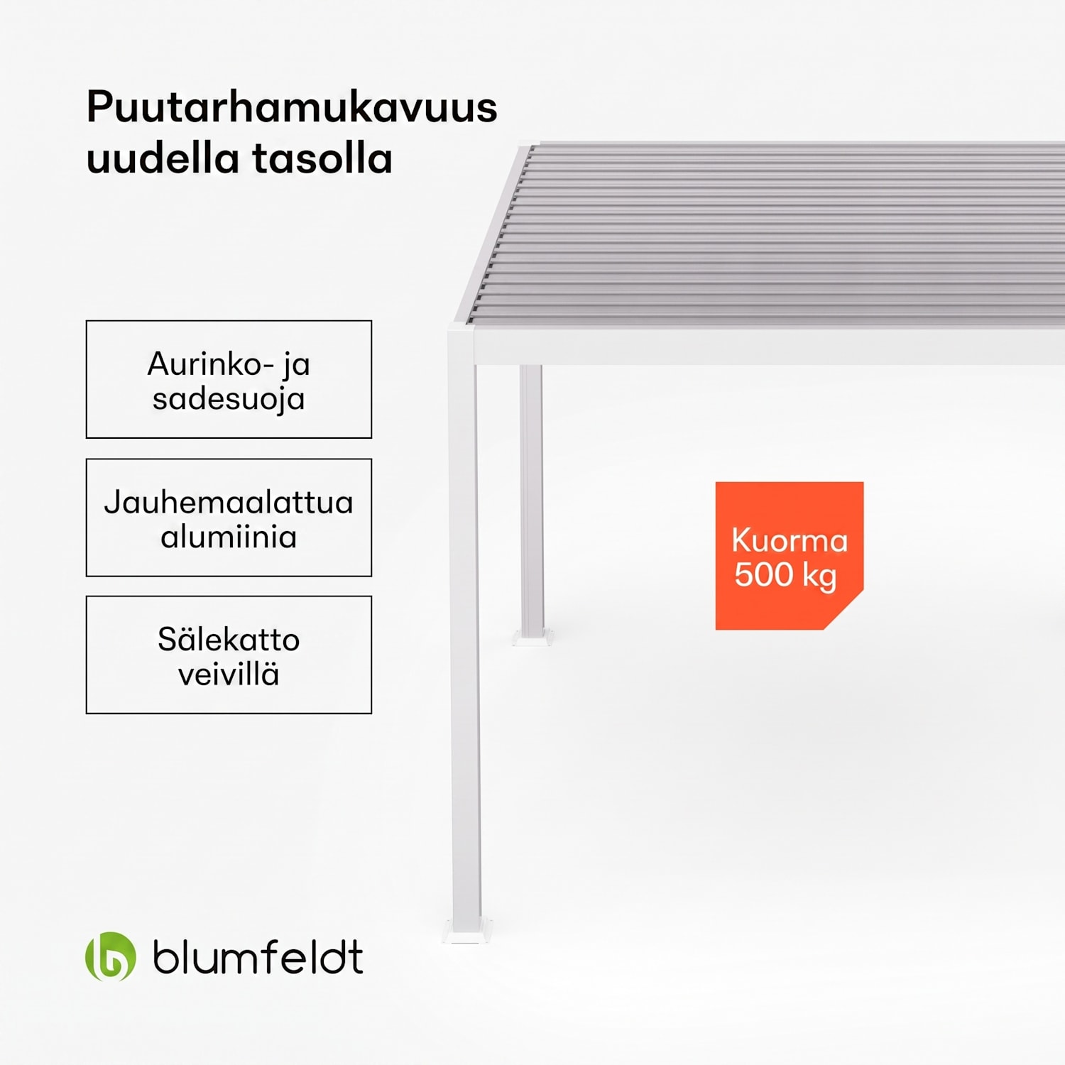 LuminaHaven huvimaja 3 x 3 m sälekatto sinkitystä teräksestä suojaa auringolta, sateelta ja tuulelta 3 x 3 m | Valkoinen