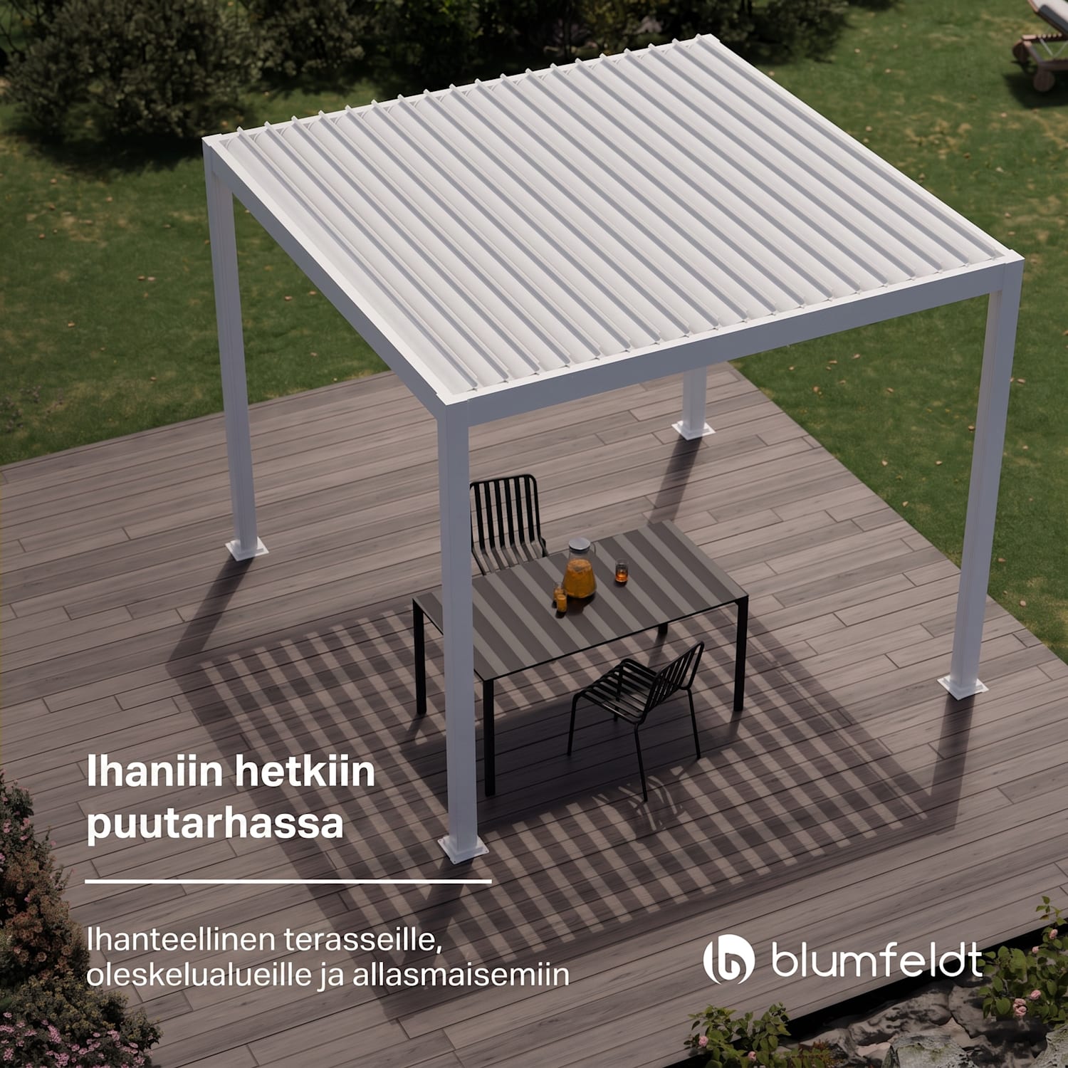 LuminaHaven huvimaja 3 x 3 m sälekatto sinkitystä teräksestä suojaa auringolta, sateelta ja tuulelta 3 x 3 m | Valkoinen