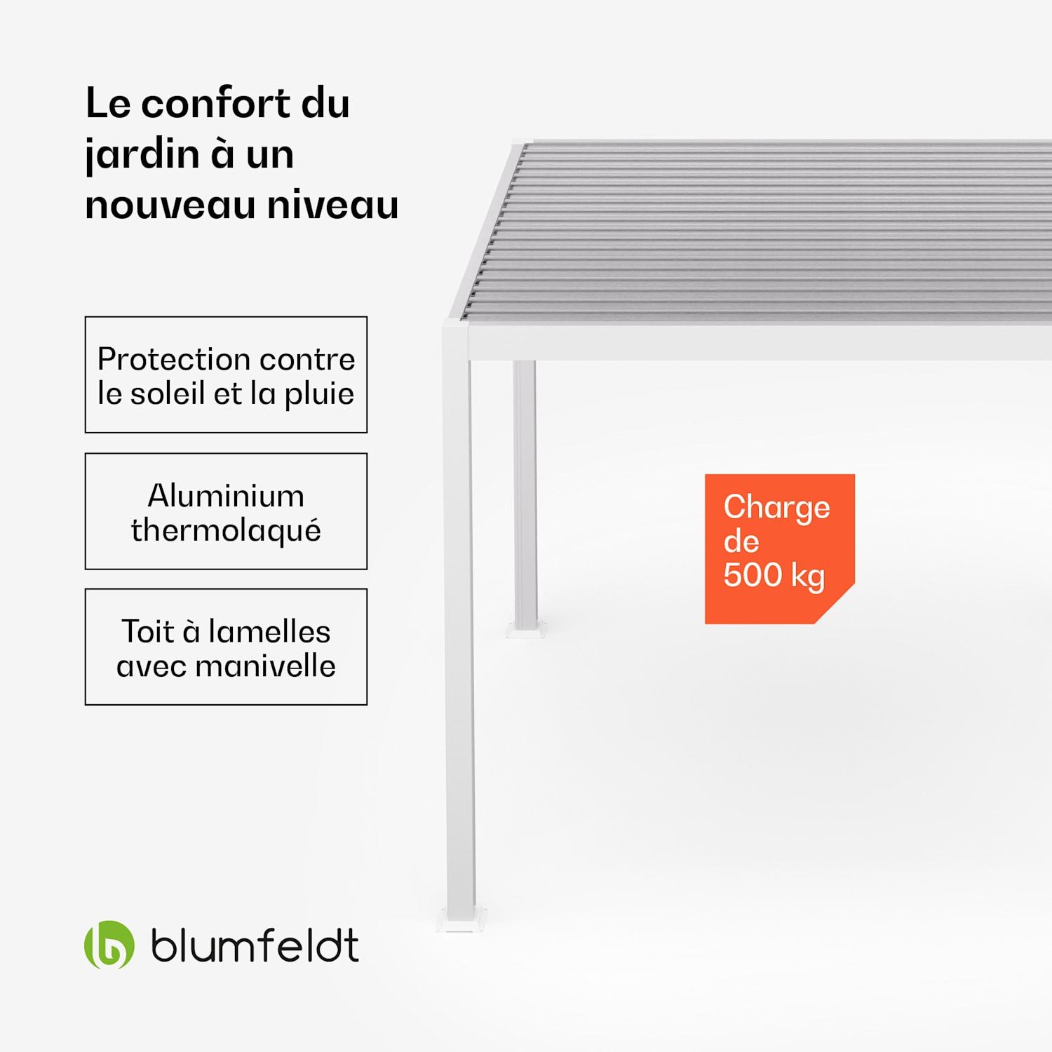 LuminaHaven Pavillon 3x3 m toit à lames en acier galvanisé protège du soleil, de la pluie et du vent 3 x 3 m | Blanc