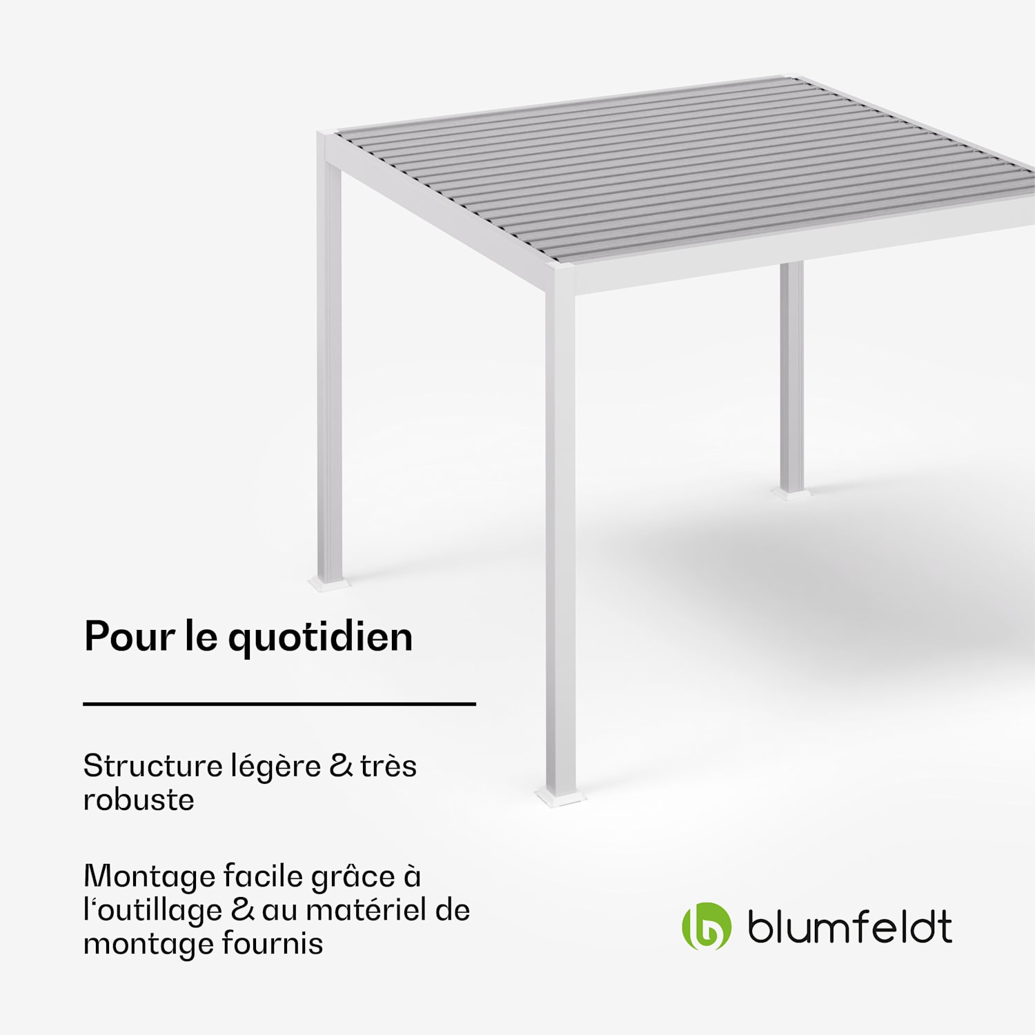 LuminaHaven Pavillon 3x3 m toit à lames en acier galvanisé protège du soleil, de la pluie et du vent 3 x 3 m | Blanc