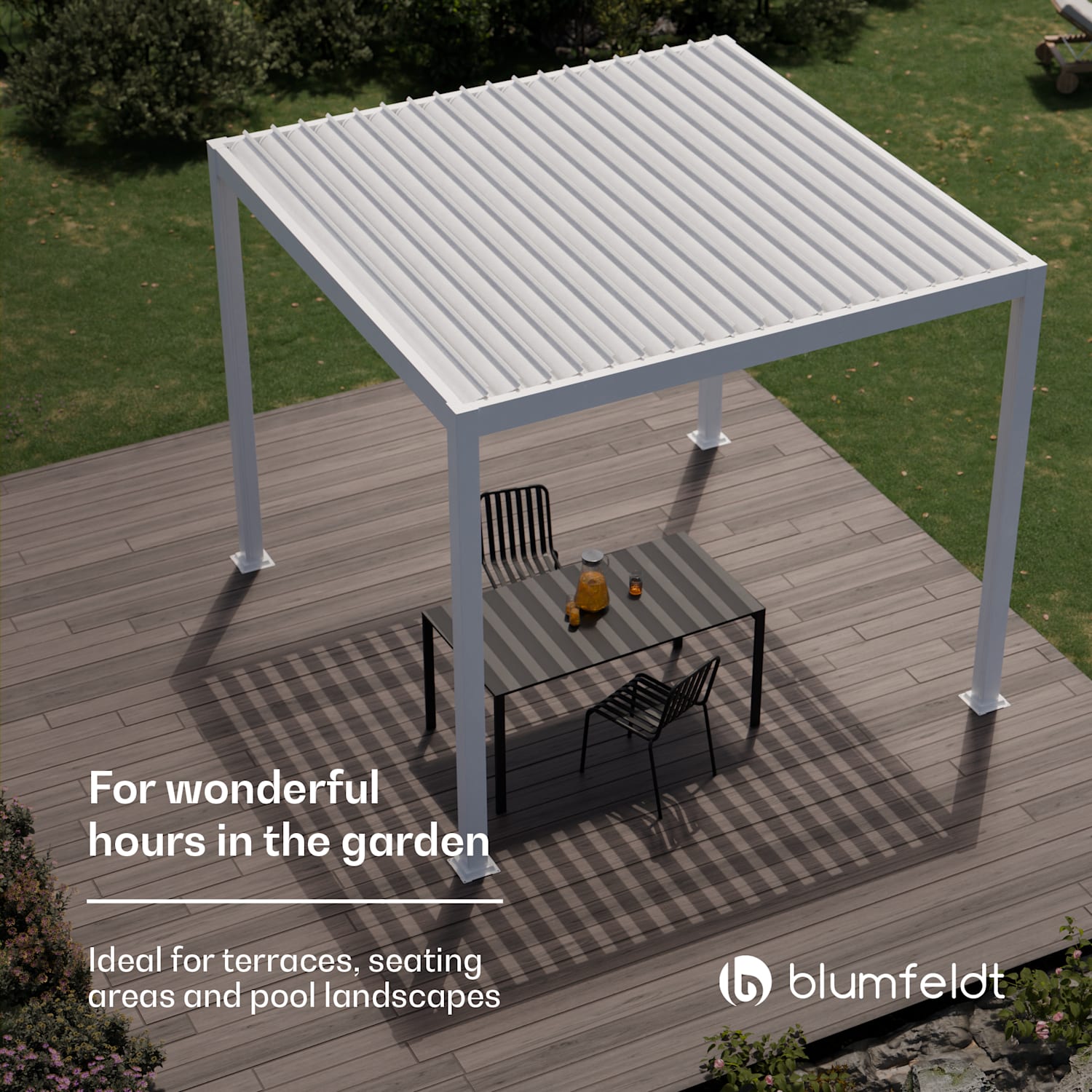 LuminaHaven huvimaja 3 x 3 m sälekatto sinkitystä teräksestä suojaa auringolta, sateelta ja tuulelta 3 x 3 m | Valkoinen