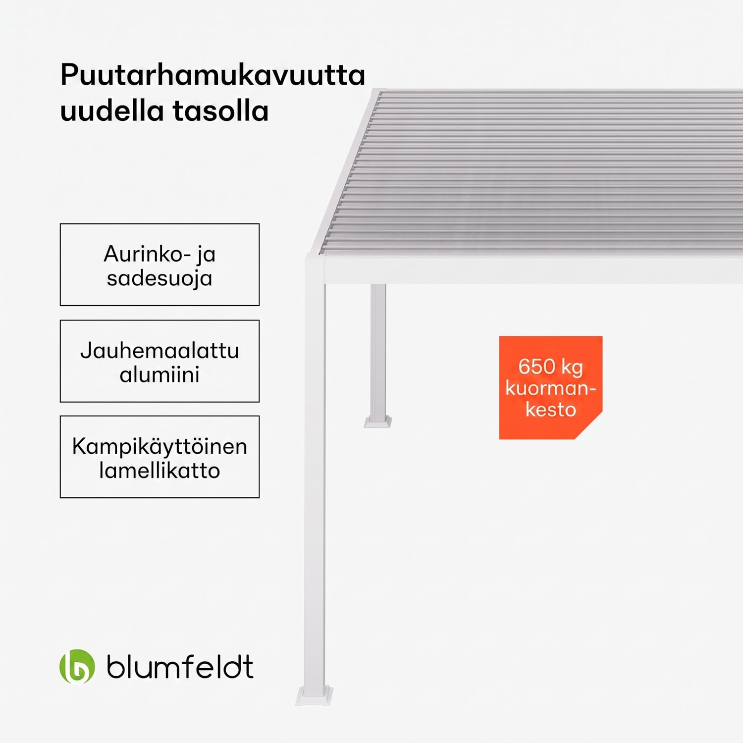 LuminaHaven huvimaja 3 x 4 m sälekatto sinkitystä teräksestä suojaa auringolta, sateelta ja tuulelta 3 x 4 m | Valkoinen