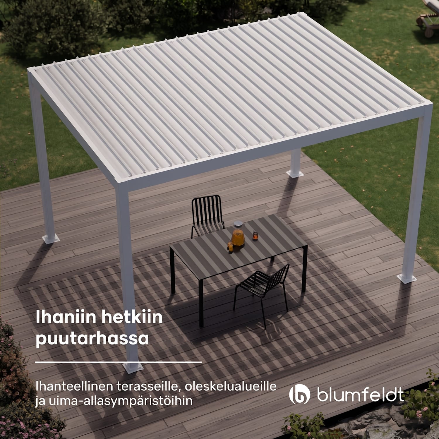 LuminaHaven huvimaja 3 x 4 m sälekatto sinkitystä teräksestä suojaa auringolta, sateelta ja tuulelta 3 x 4 m | Valkoinen