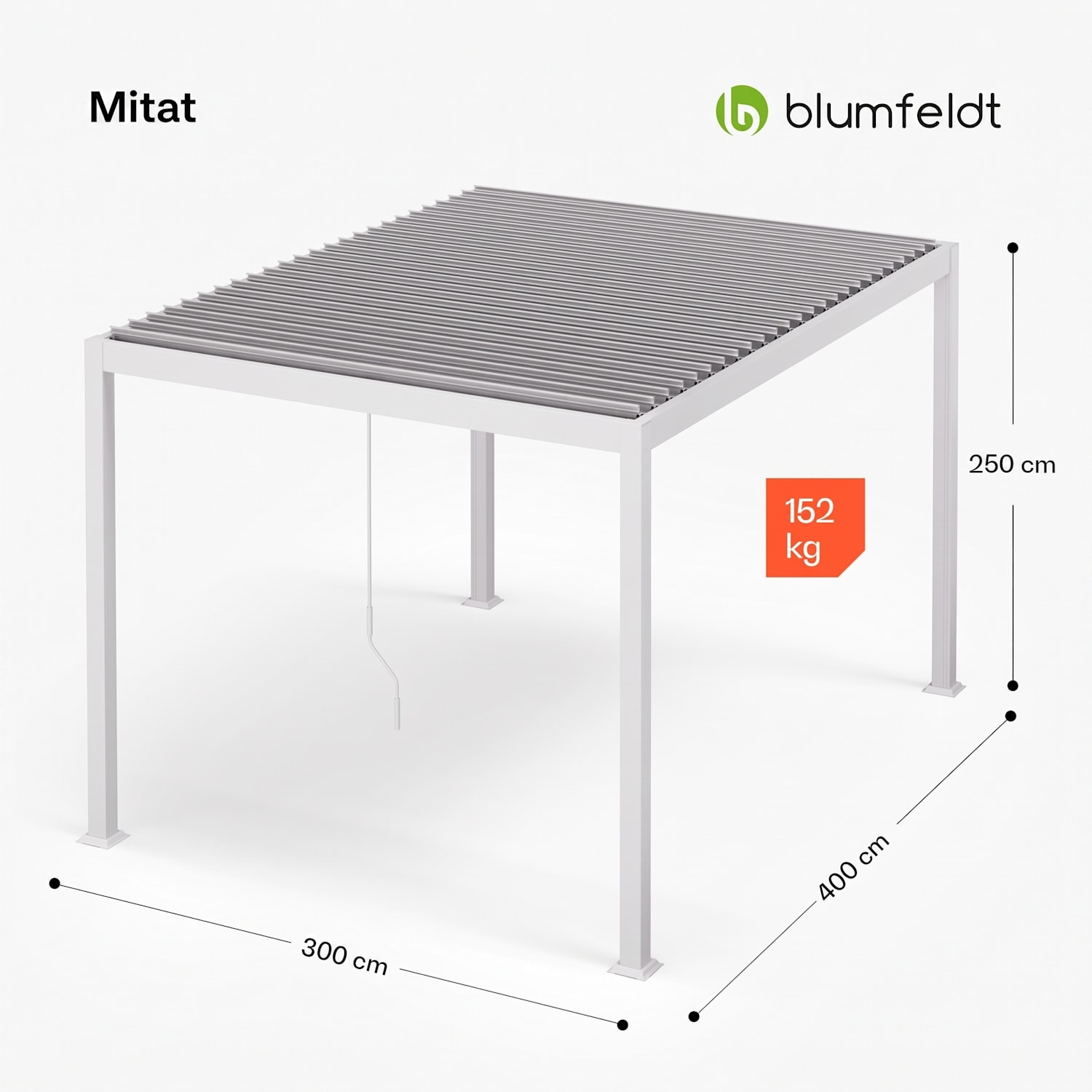LuminaHaven huvimaja 3 x 4 m sälekatto sinkitystä teräksestä suojaa auringolta, sateelta ja tuulelta 3 x 4 m | Valkoinen