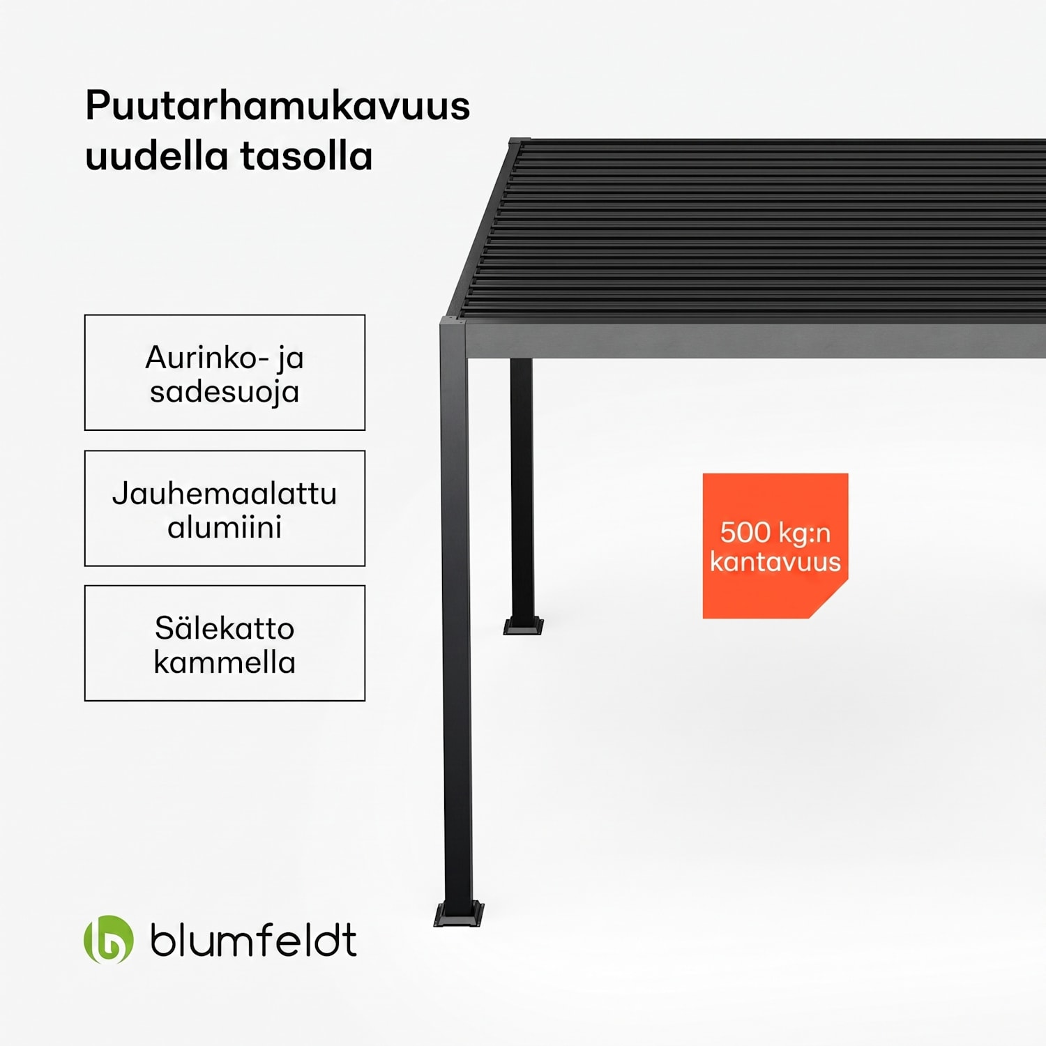 LuminaHaven huvimaja 3 x 3 m sälekatto sinkitystä teräksestä suojaa auringolta, sateelta ja tuulelta 3 x 3 m | Musta