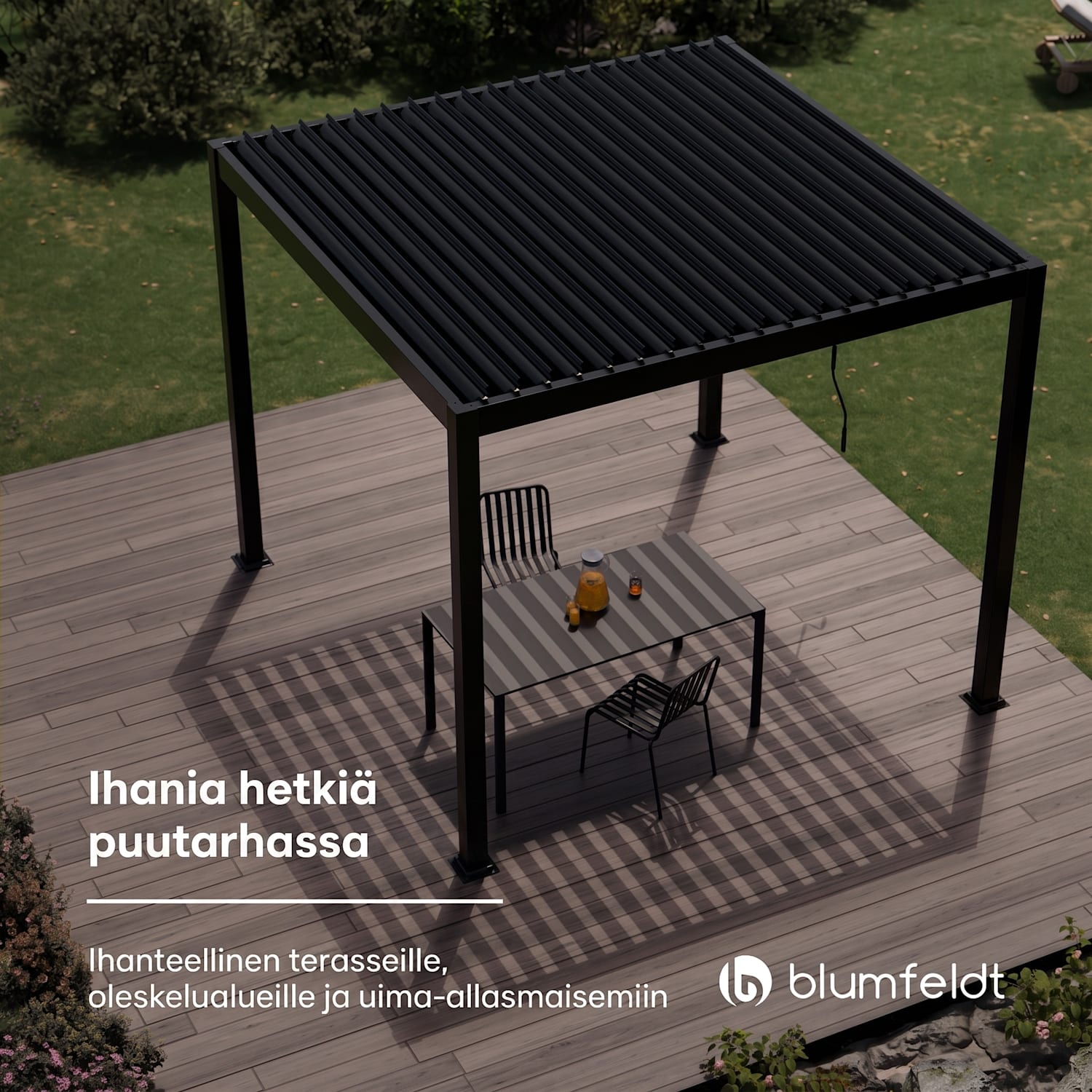 LuminaHaven huvimaja 3 x 3 m sälekatto sinkitystä teräksestä suojaa auringolta, sateelta ja tuulelta 3 x 3 m | Musta