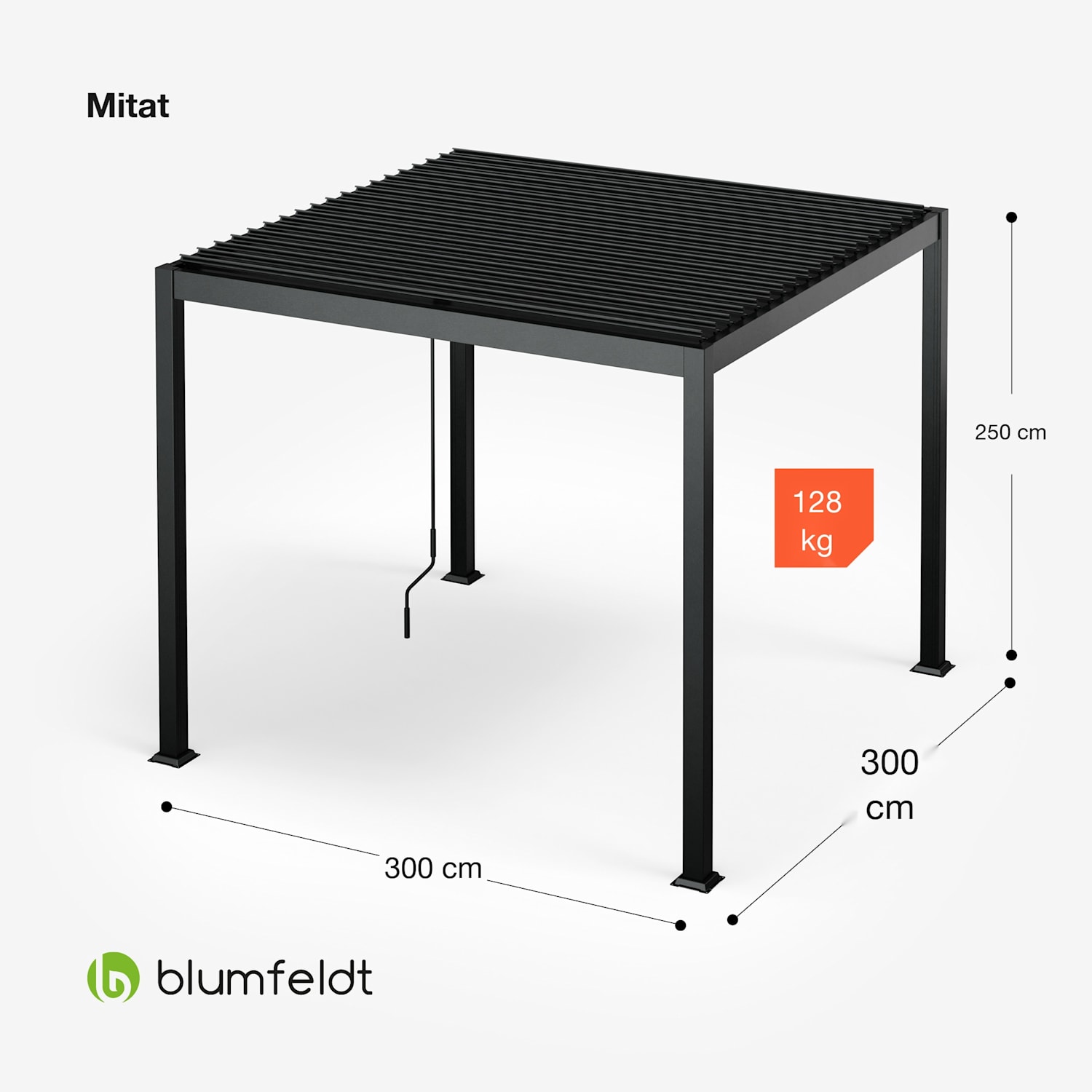 LuminaHaven huvimaja 3 x 3 m sälekatto sinkitystä teräksestä suojaa auringolta, sateelta ja tuulelta 3 x 3 m | Musta