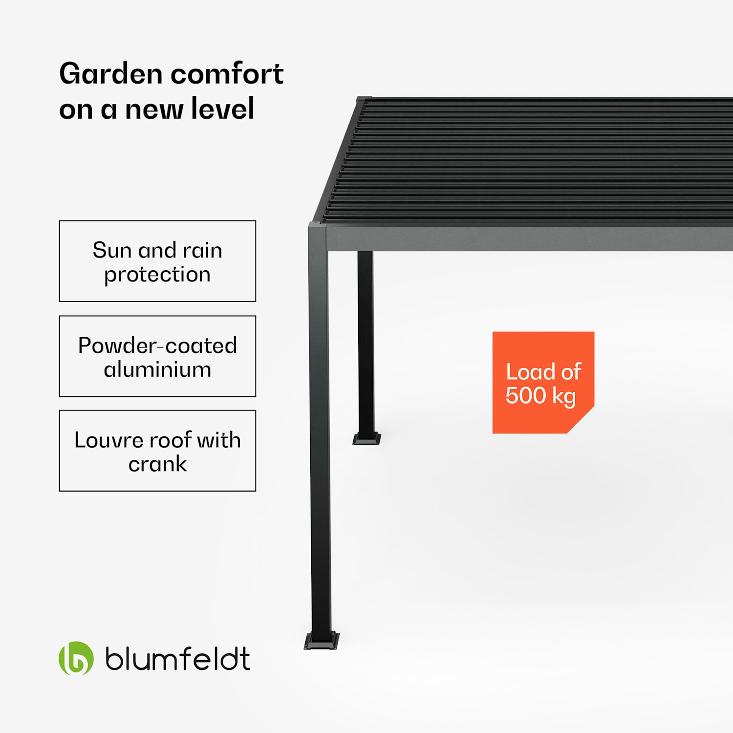 LuminaHaven gazebo 3x3 m galvanised slatted steel roof protects against sun, rain and wind 3 x 3 m | Black