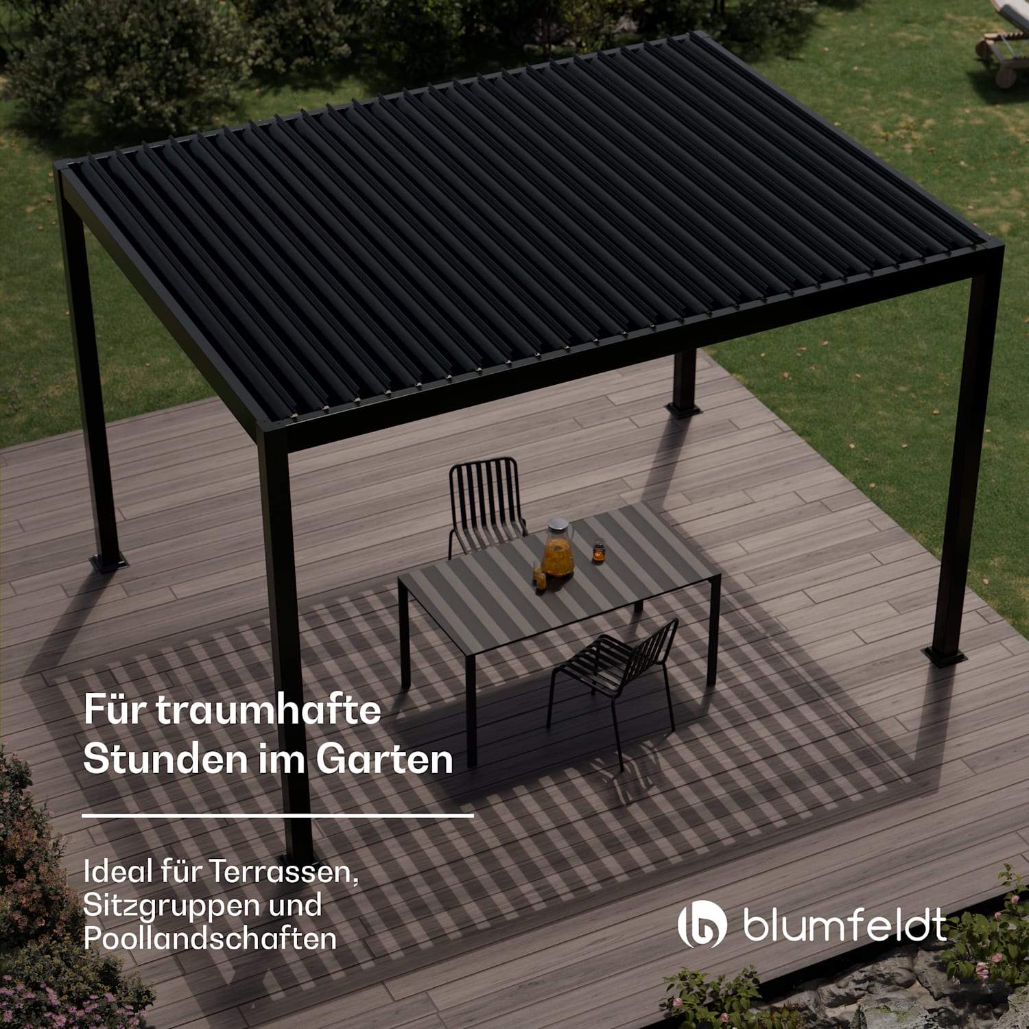 LuminaHaven Pavillon 3x4 m verzinktes Lamellen-Stahldach schützt vor Sonne, Regen und Wind 3 x 4 m | Schwarz