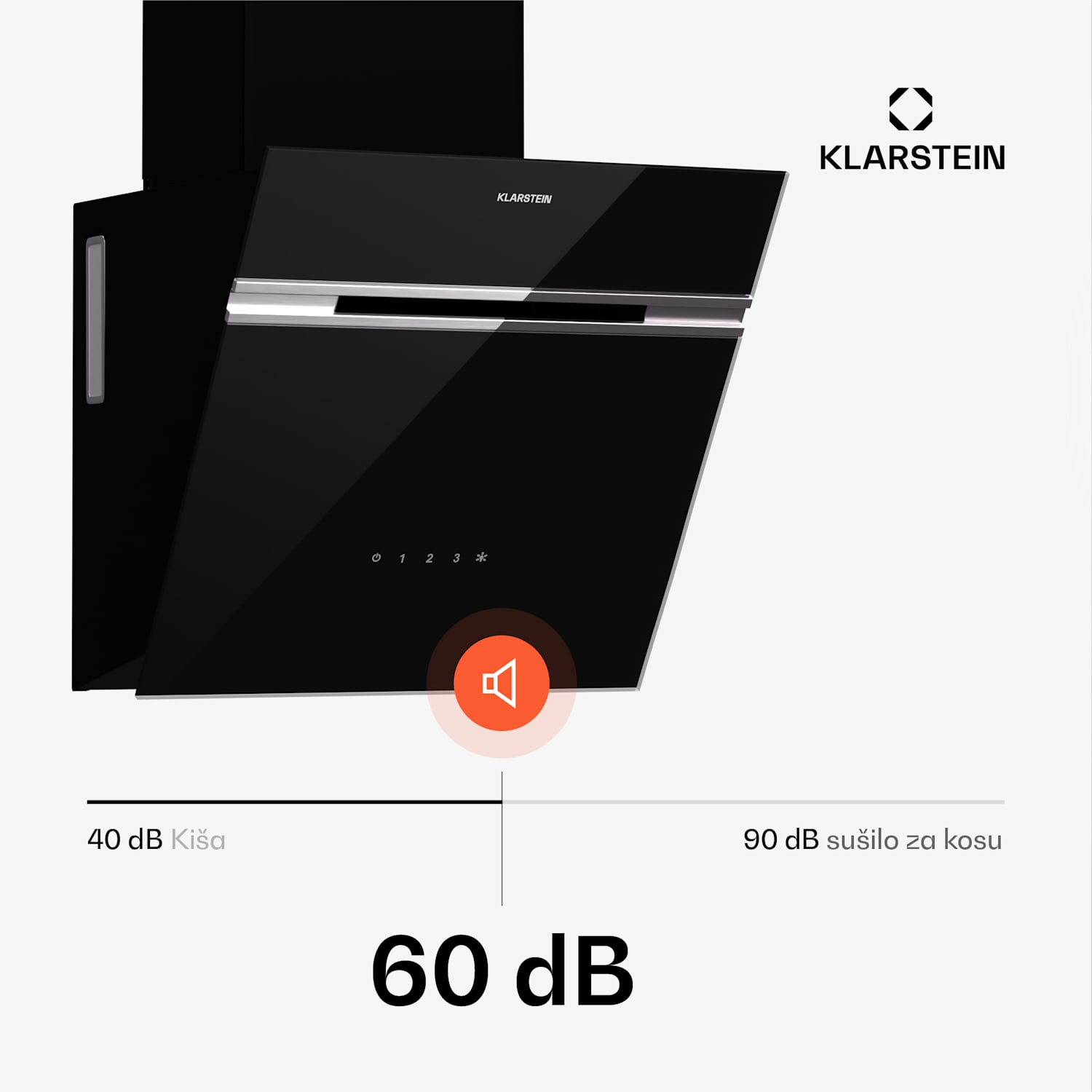 Alina kapuljača, 40 cm, 538 m³/h, LED zaslon, Ambijentalna rasvjeta, Staklena prednja strana, EK A 40 cm | Crna