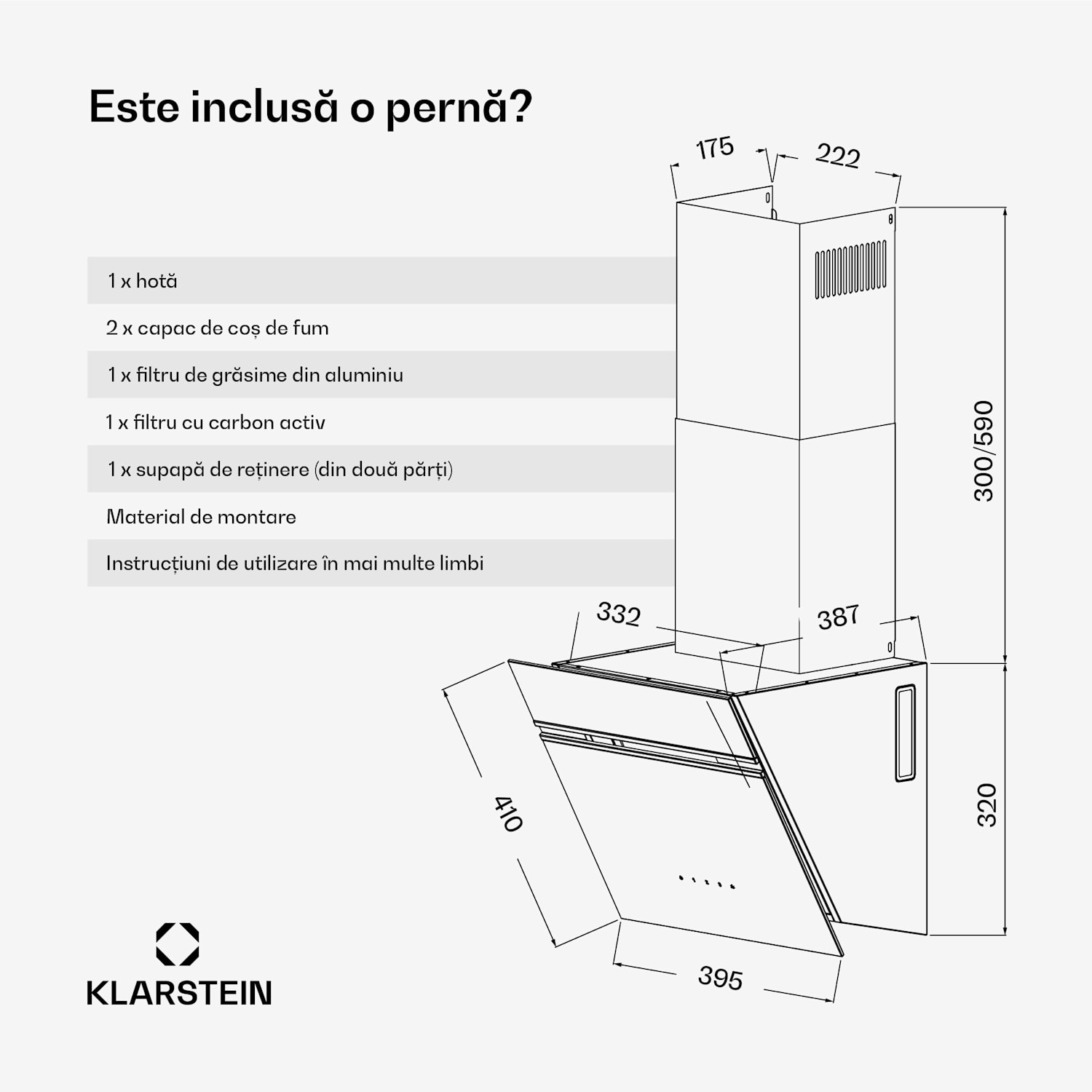 Hota Alina, 40 cm, 538 m³/h, Afișaj cu LED, Iluminare ambientală, Partea frontală din sticlă, EEK A 40 cm | Negru